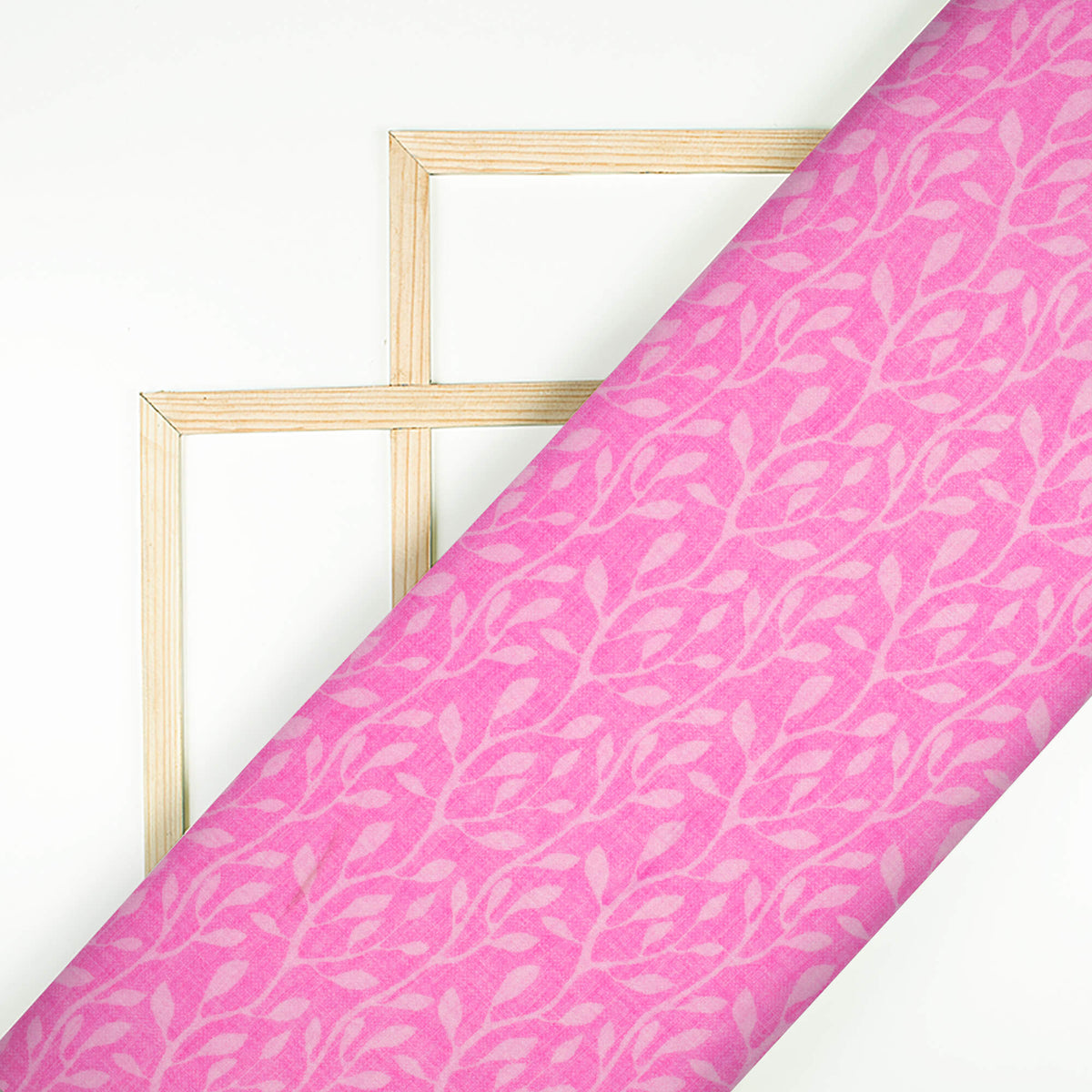 Taffy Pink Leaf Pattern Digital Print Lush Satin Fabric