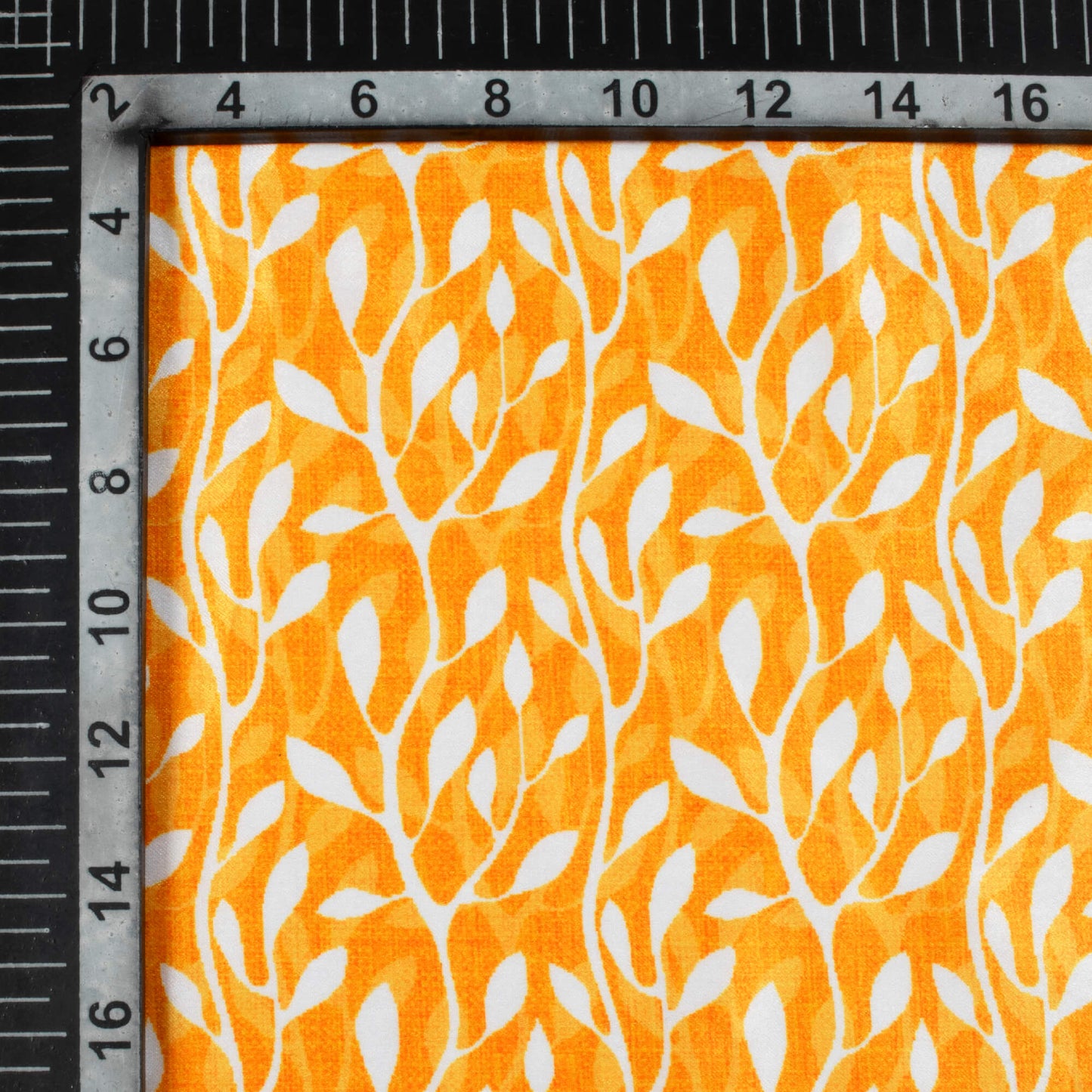 Amber Yellow And White Leaf Pattern Digital Print Lush Satin Fabric
