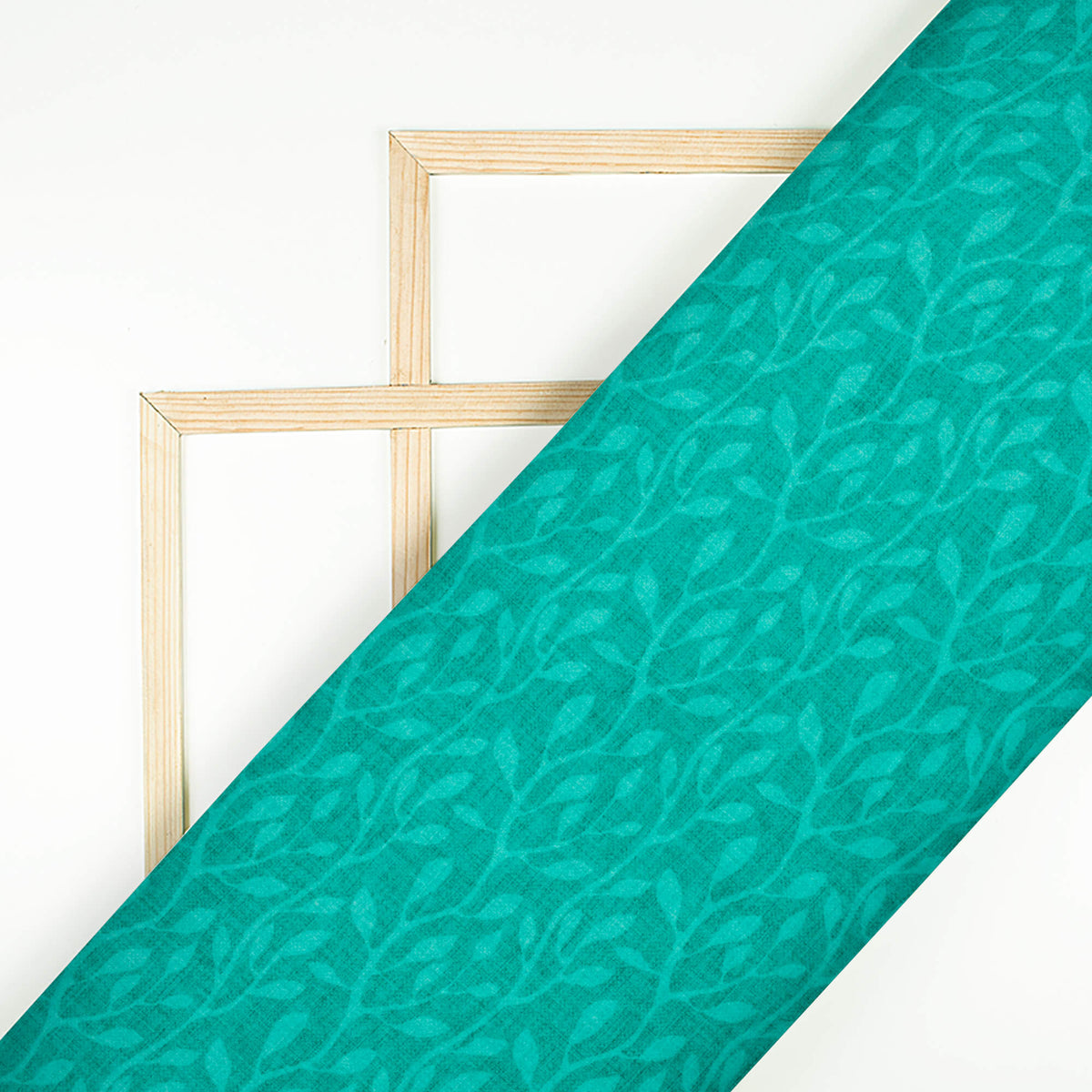 Sea Green Leaf Pattern Digital Print Lush Satin Fabric