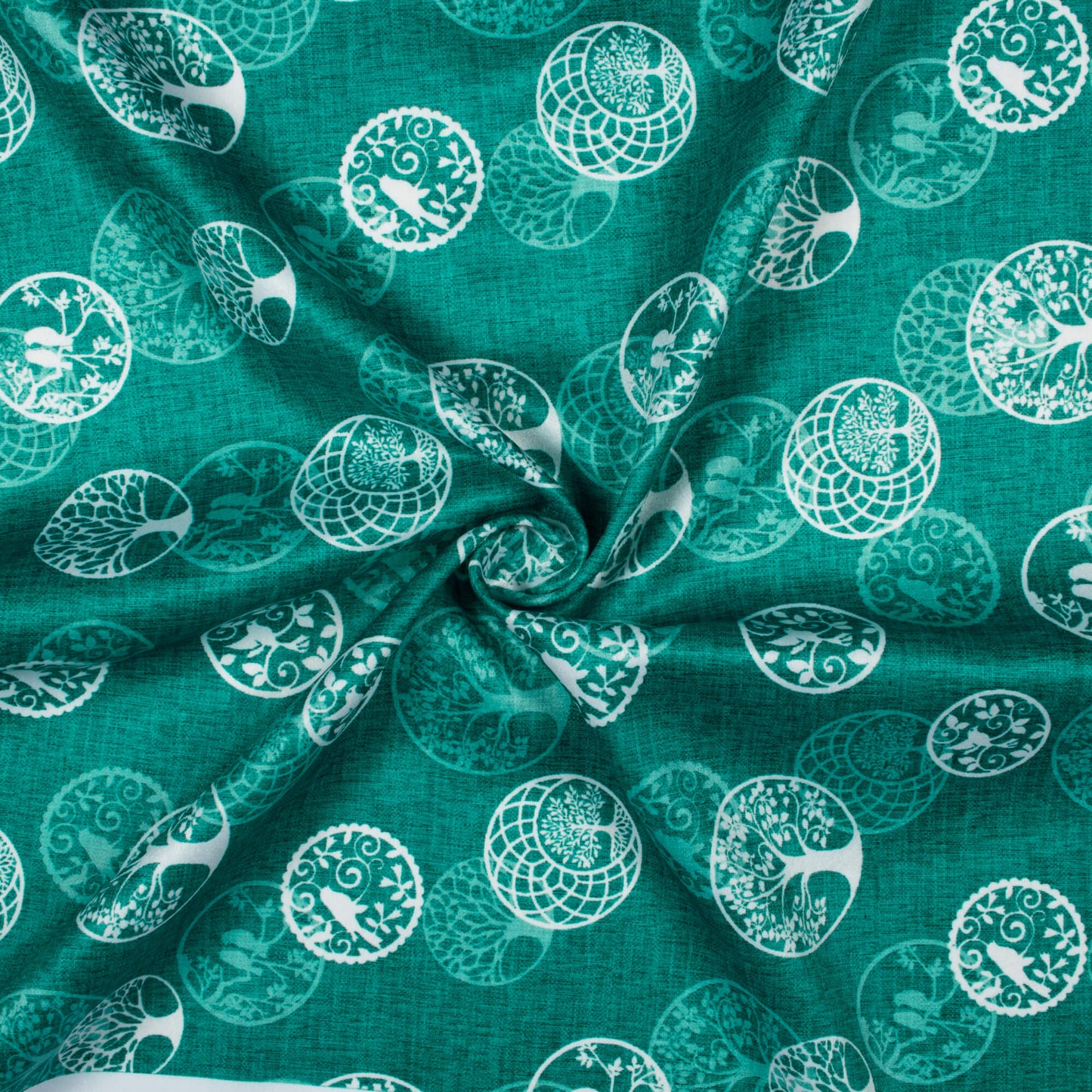Pine Green And White Quirky Pattern Digital Print Lush Satin Fabric