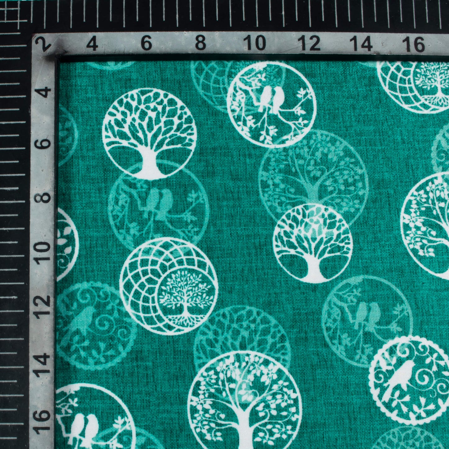 Pine Green And White Quirky Pattern Digital Print Lush Satin Fabric