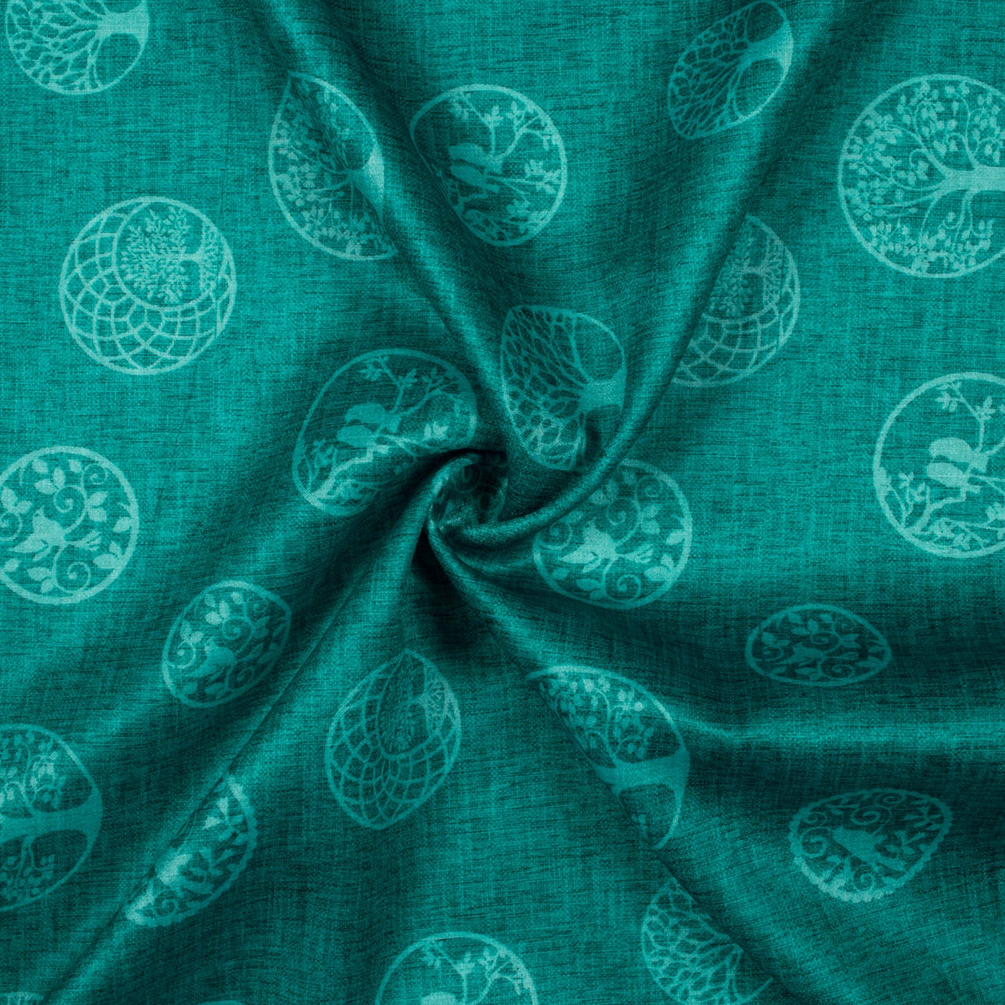Pine Green Quirky Pattern Digital Print Lush Satin Fabric