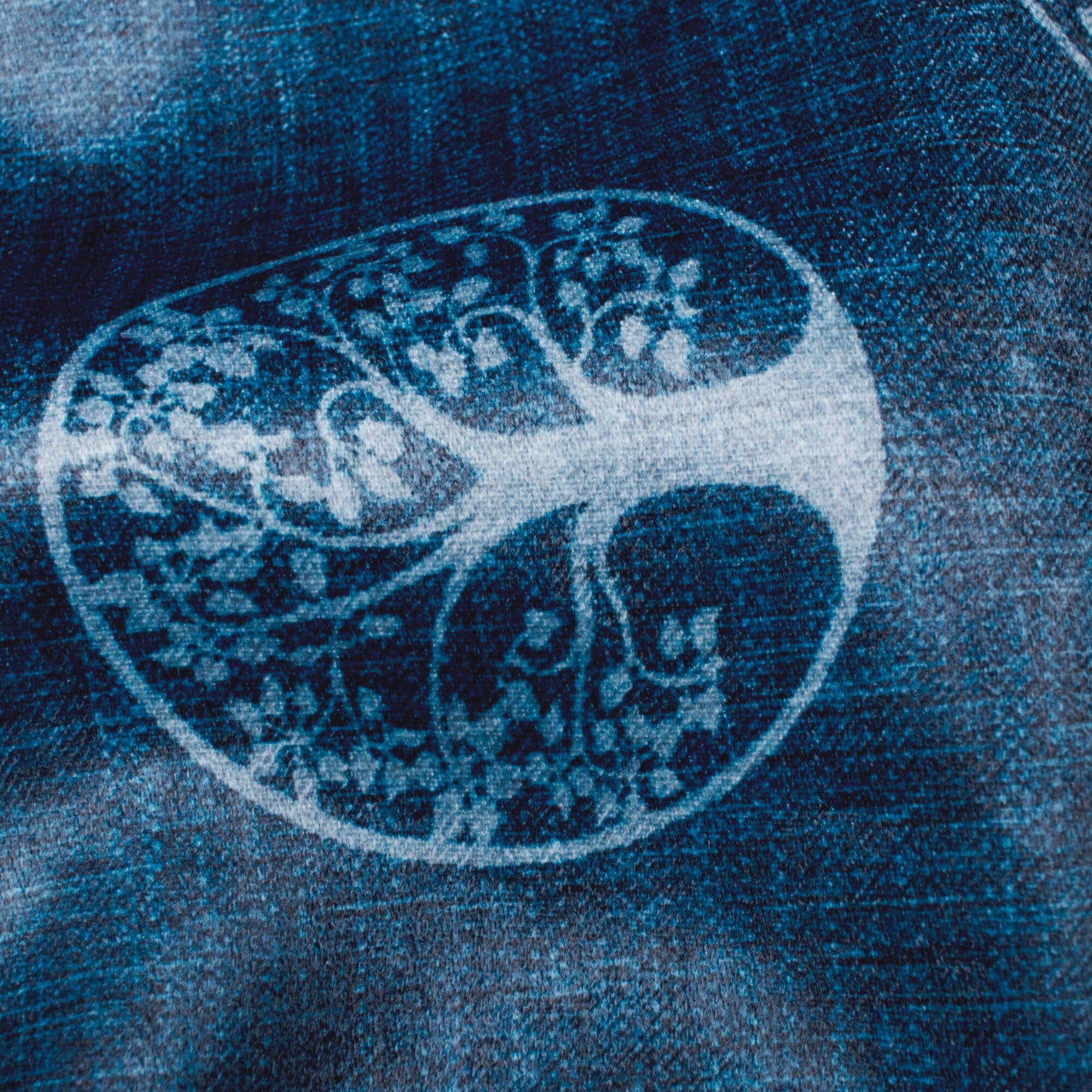 Prussian Blue Quirky Pattern Digital Print Lush Satin Fabric