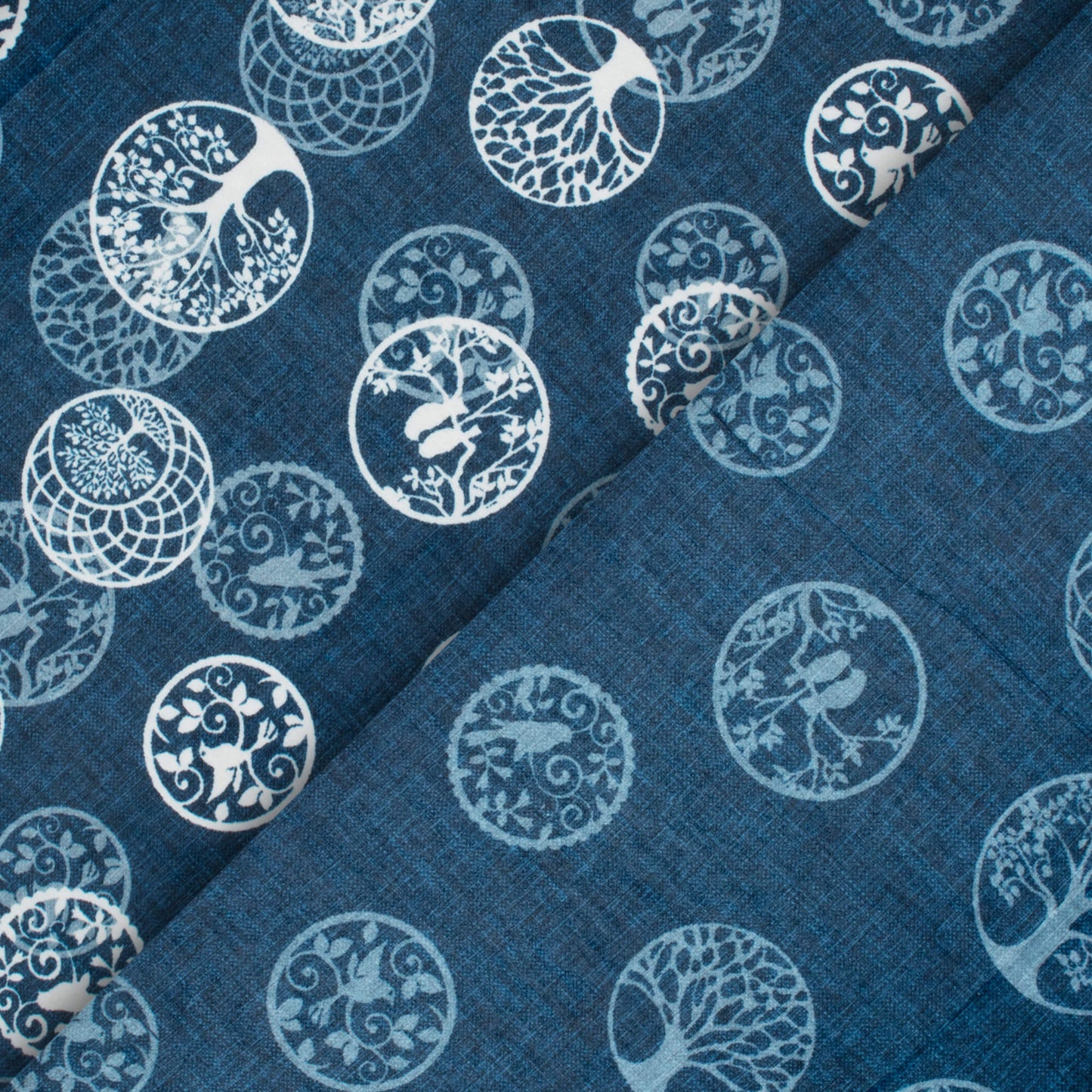 Prussian Blue Quirky Pattern Digital Print Lush Satin Fabric