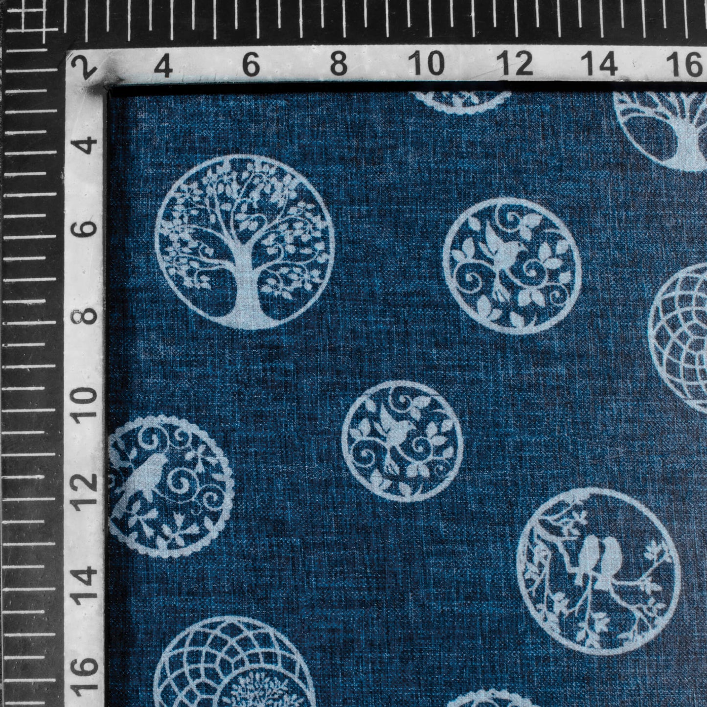 Prussian Blue Quirky Pattern Digital Print Lush Satin Fabric