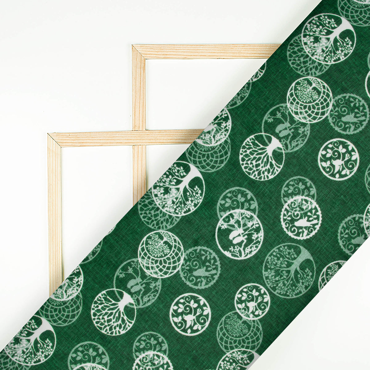Sacramento Green And White Quirky Pattern Digital Print Lush Satin Fabric