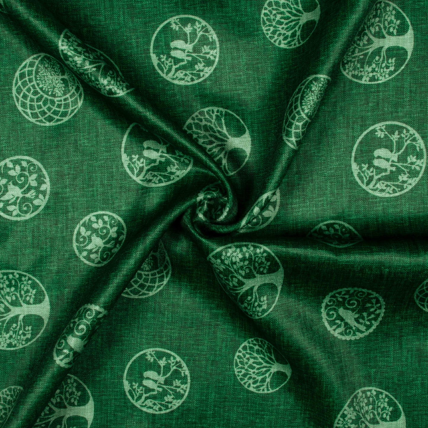 Sacramento Green Quirky Pattern Digital Print Lush Satin Fabric