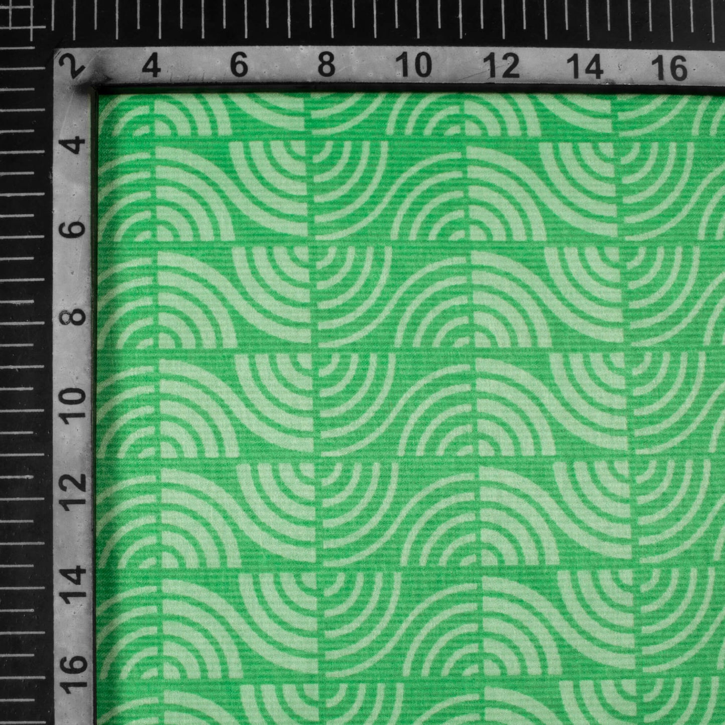 Jade Green Geometric Pattern Digital Print Lush Satin Fabric