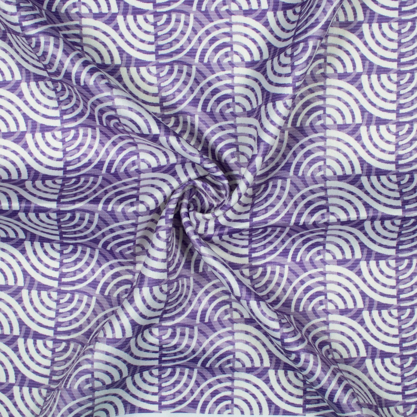 Violet Purple And White Geometric Pattern Digital Print Lush Satin Fabric