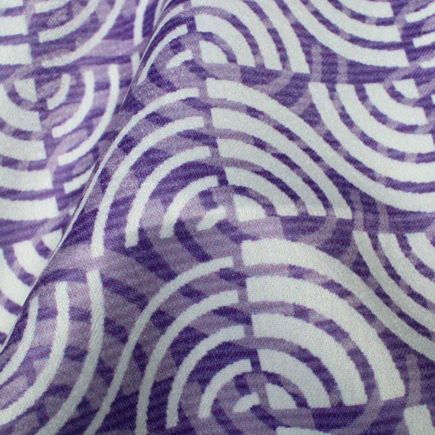 Violet Purple And White Geometric Pattern Digital Print Lush Satin Fabric