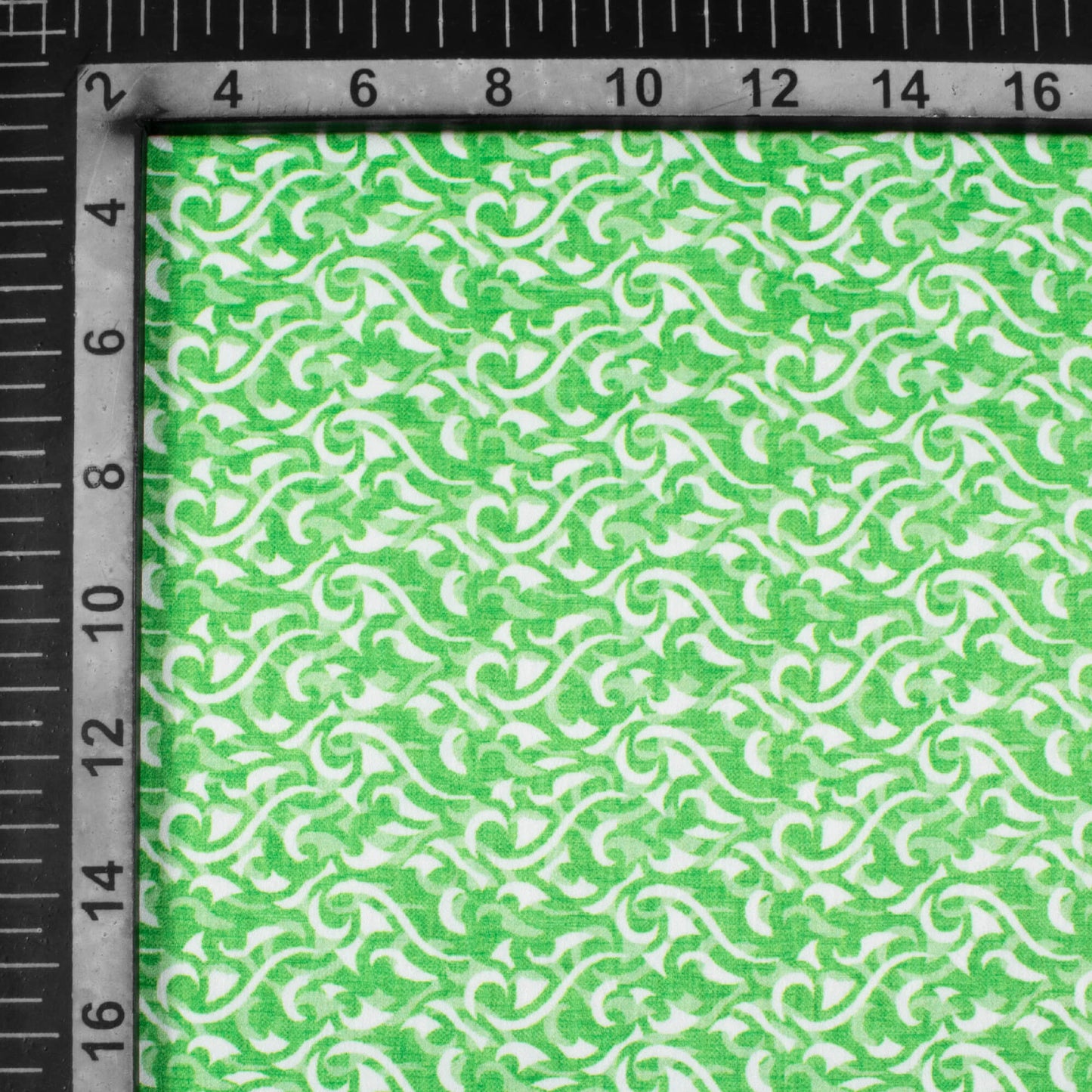Parakeet Green And White Abstract Pattern Digital Print Lush Satin Fabric