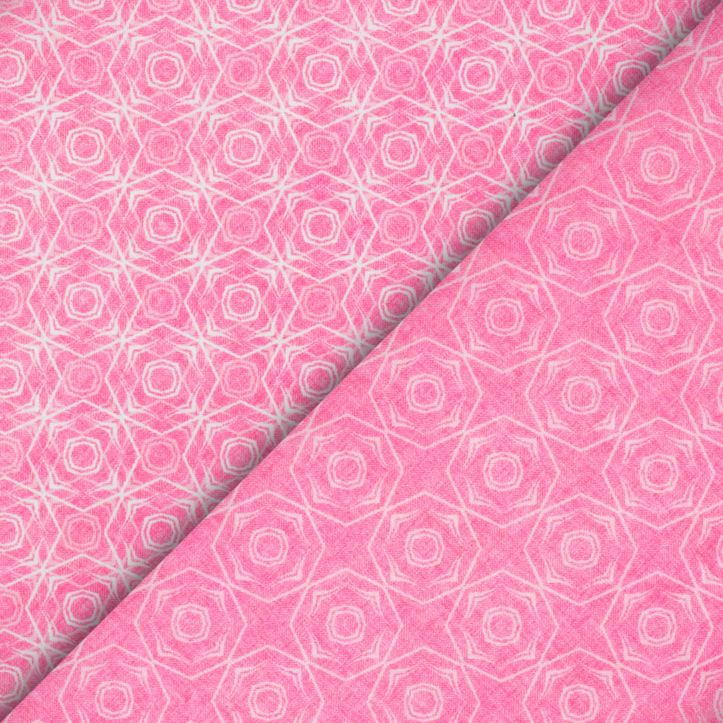 Taffy Pink Geometric Pattern Digital Print Lush Satin Fabric