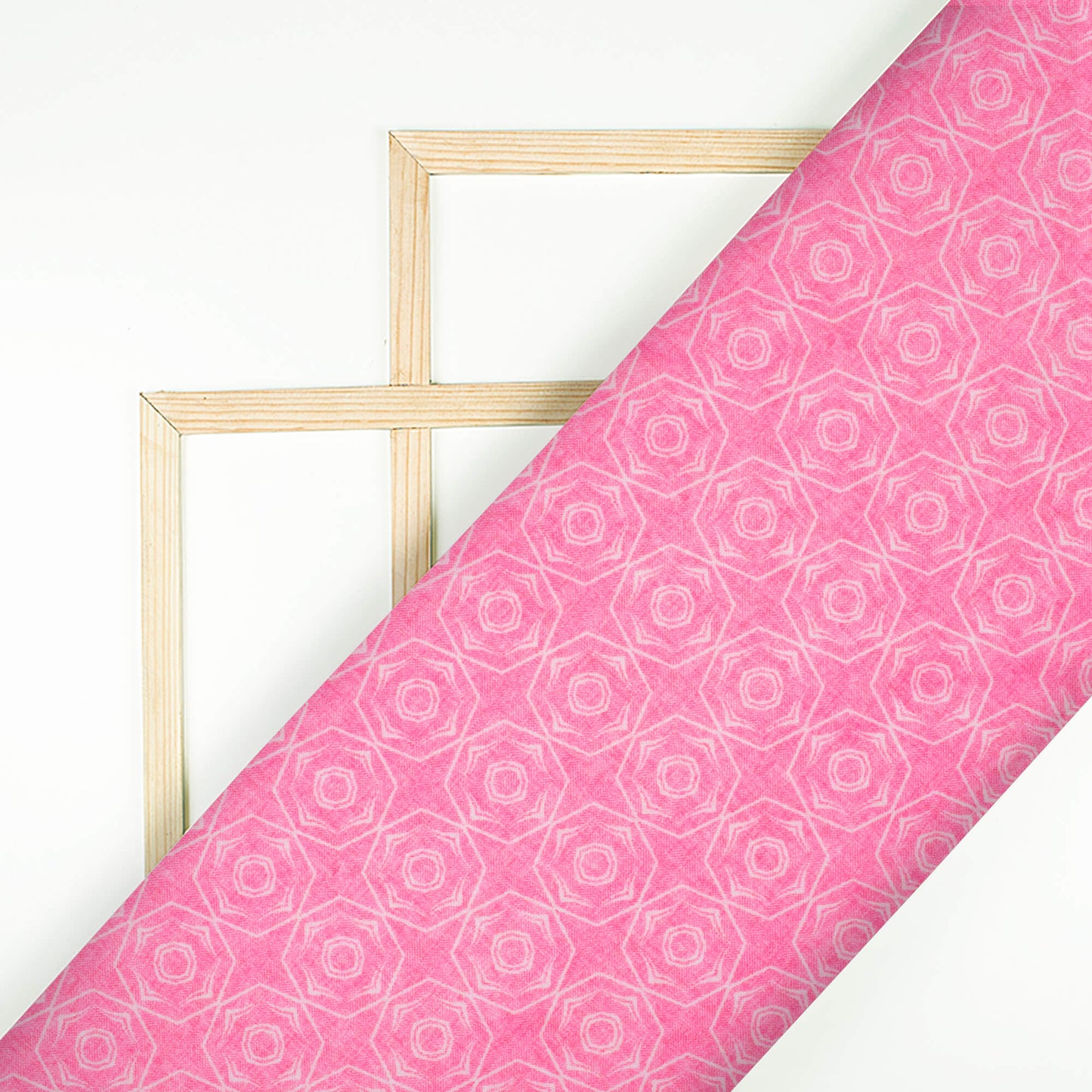 Taffy Pink Geometric Pattern Digital Print Lush Satin Fabric