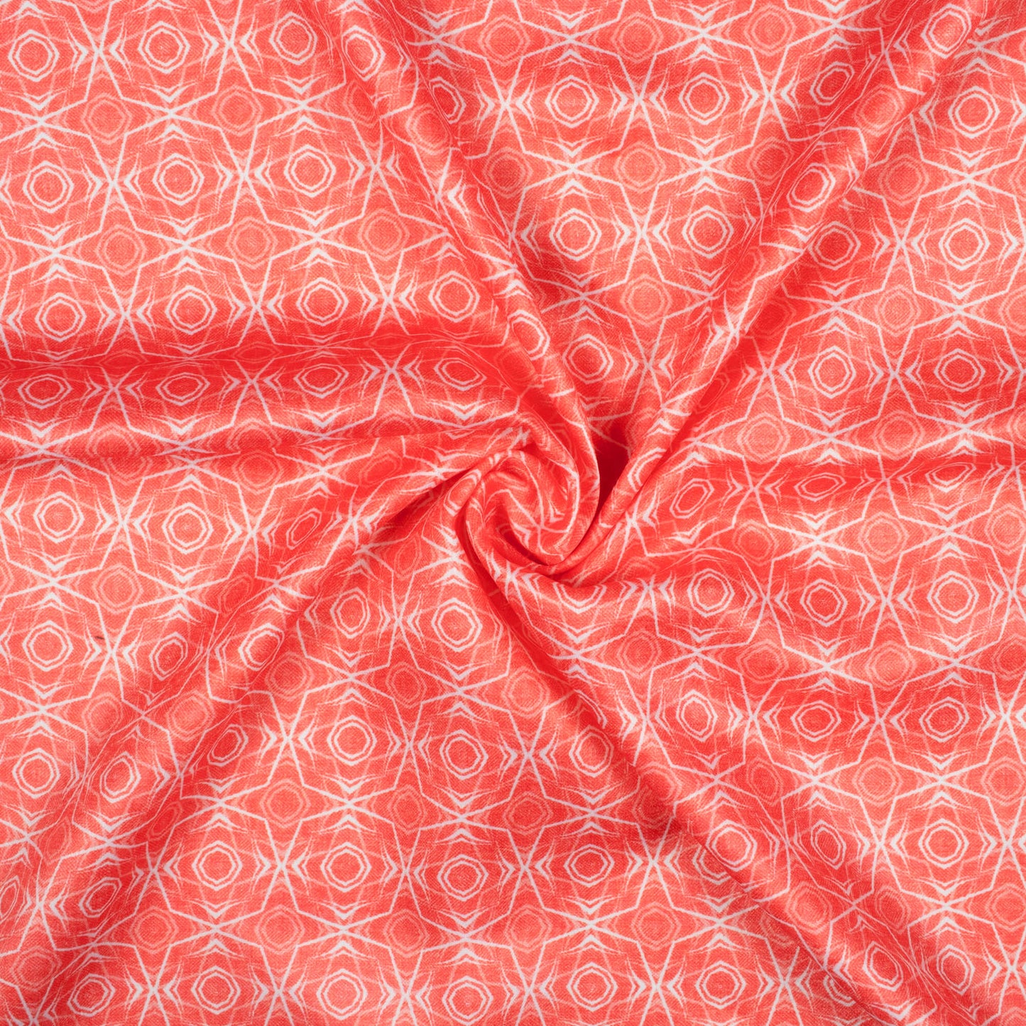 Desire Red And White Geometric Pattern Digital Print Lush Satin Fabric