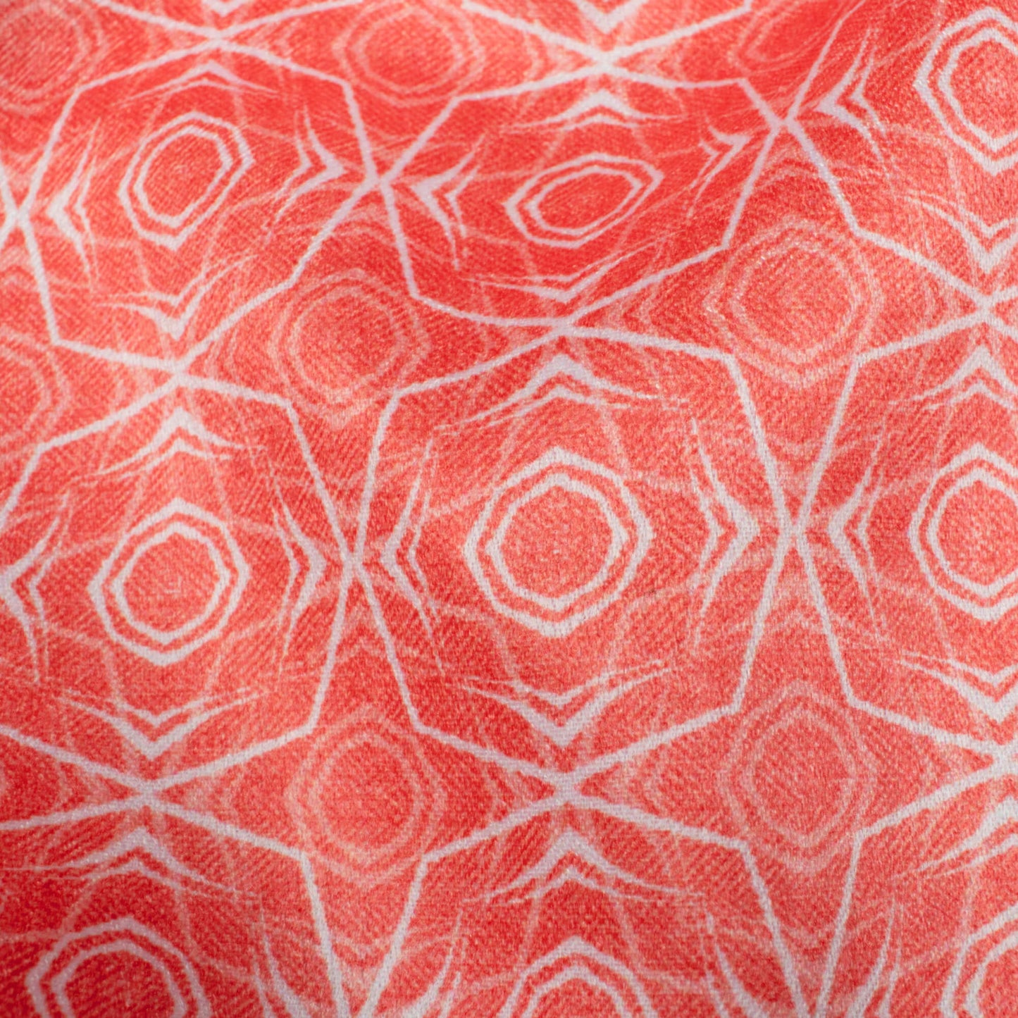 Desire Red And White Geometric Pattern Digital Print Lush Satin Fabric