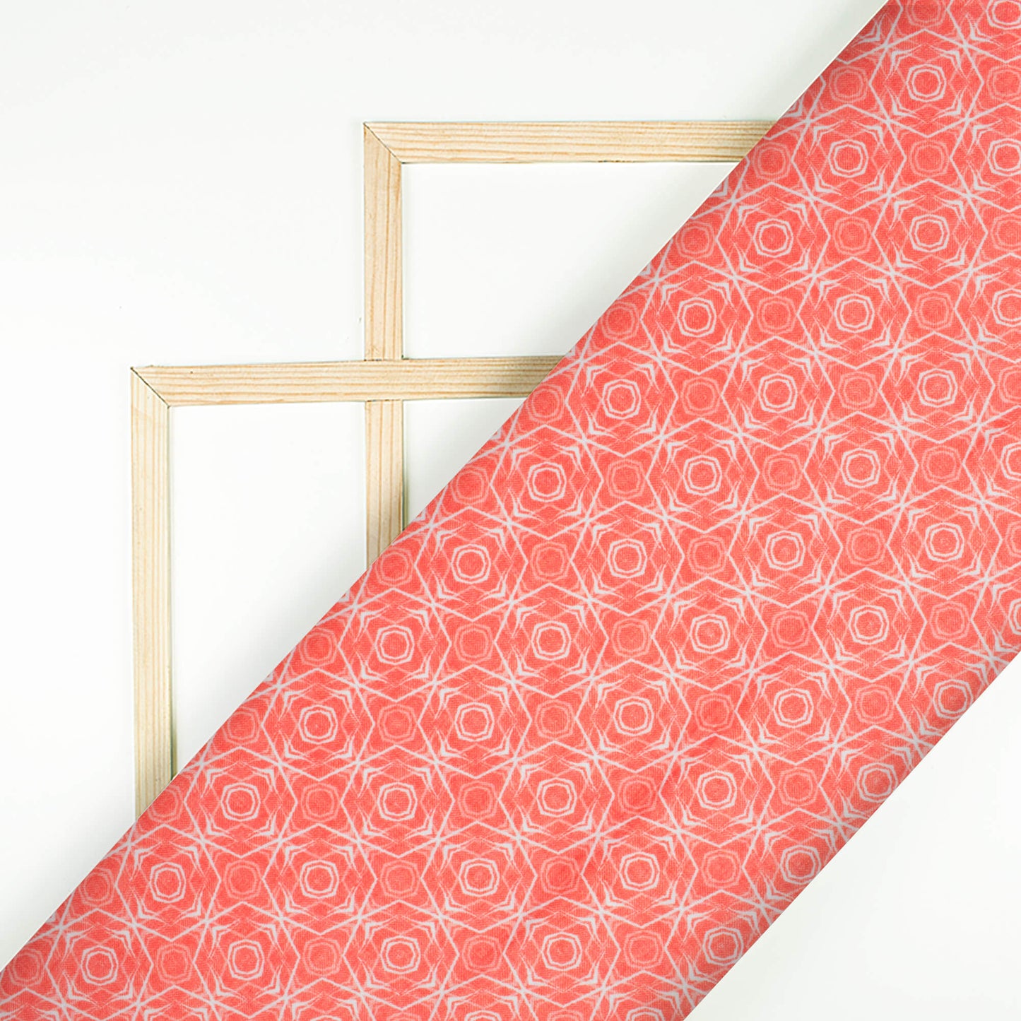 Desire Red And White Geometric Pattern Digital Print Lush Satin Fabric