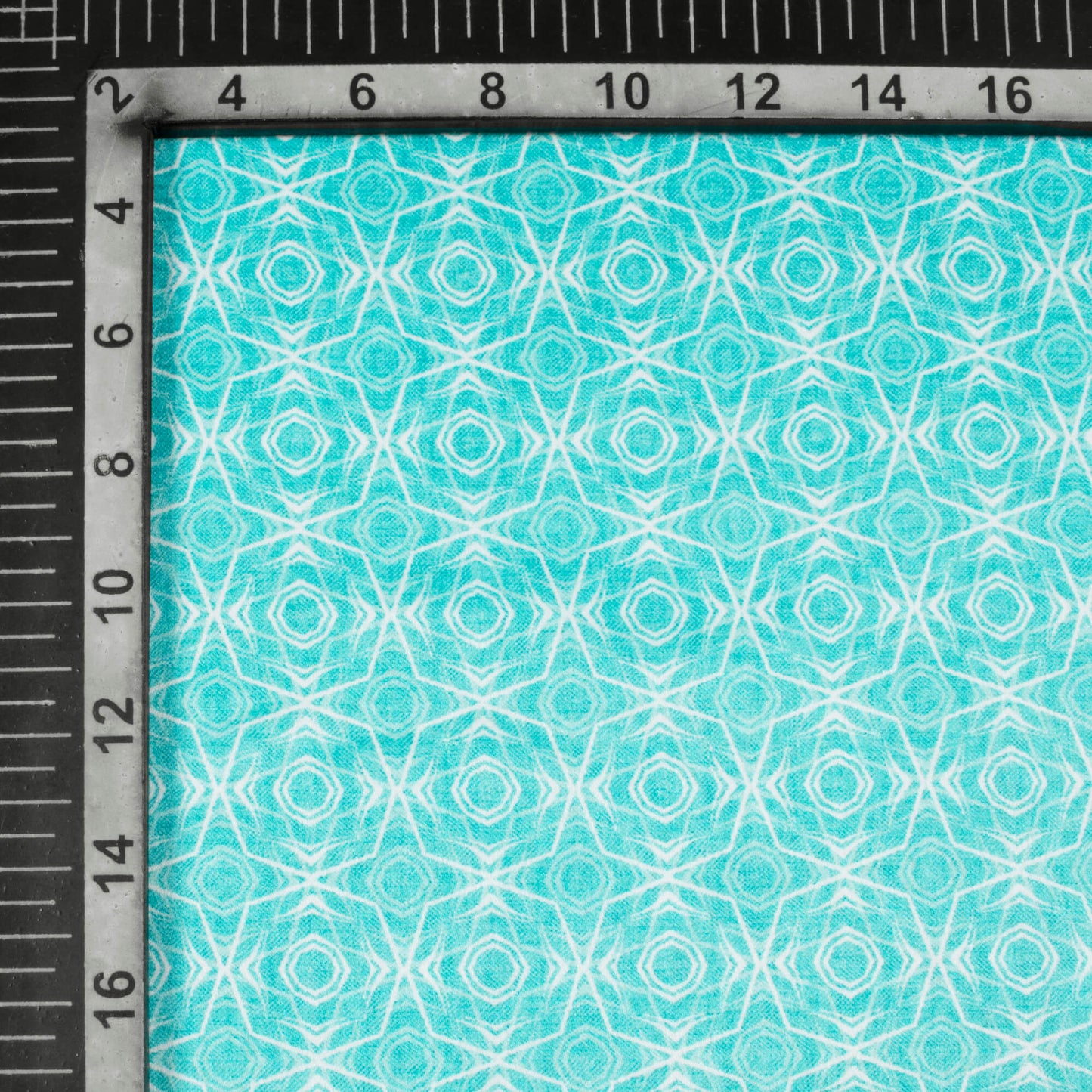 Sky Blue And White Geometric Pattern Digital Print Lush Satin Fabric