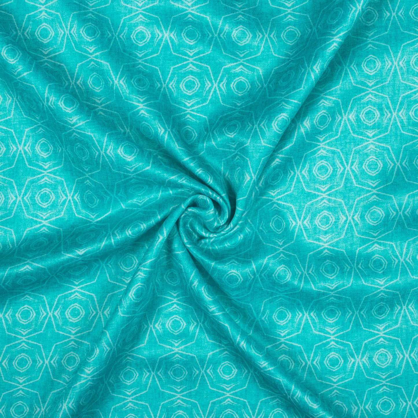 Sky Blue Geometric Pattern Digital Print Lush Satin Fabric