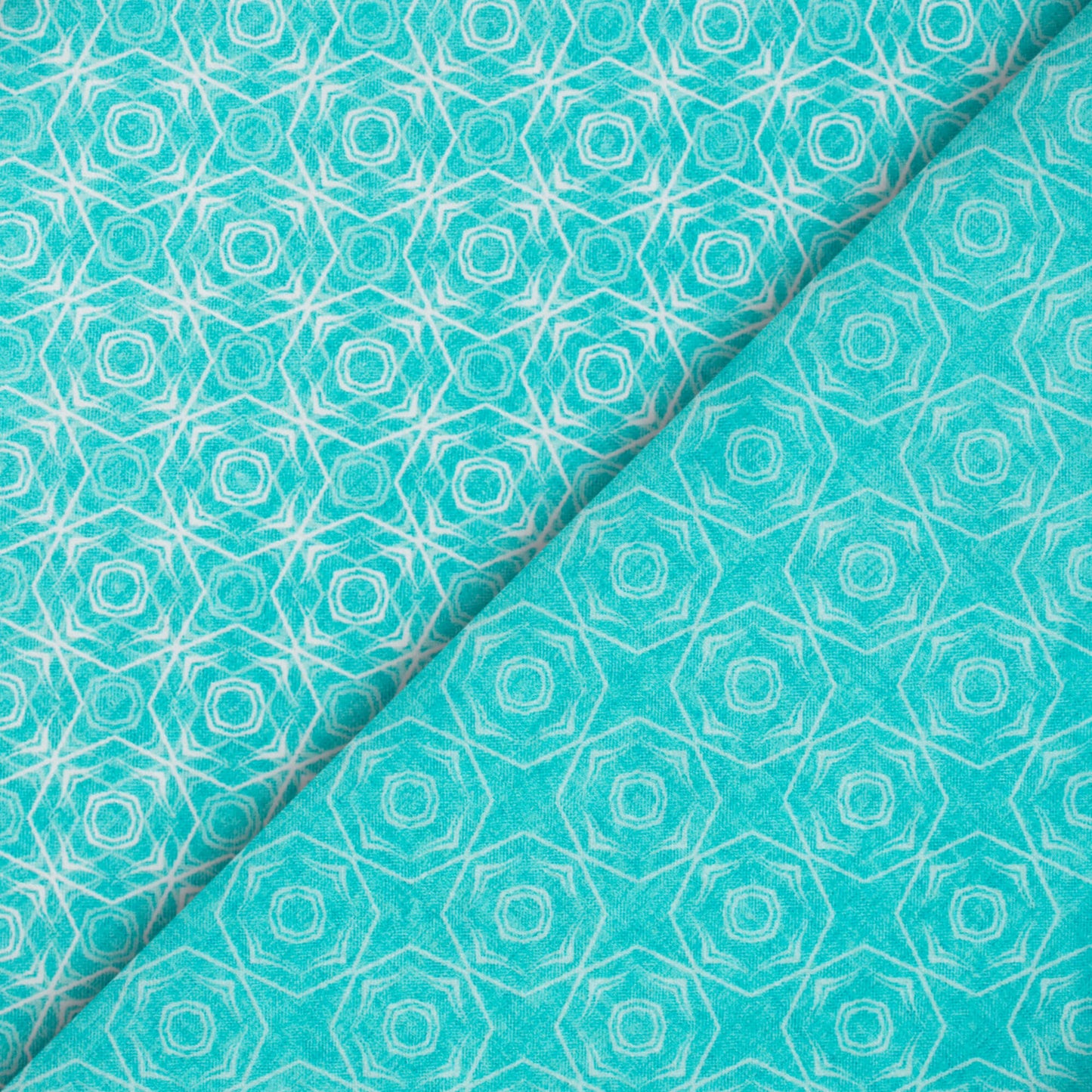 Sky Blue Geometric Pattern Digital Print Lush Satin Fabric