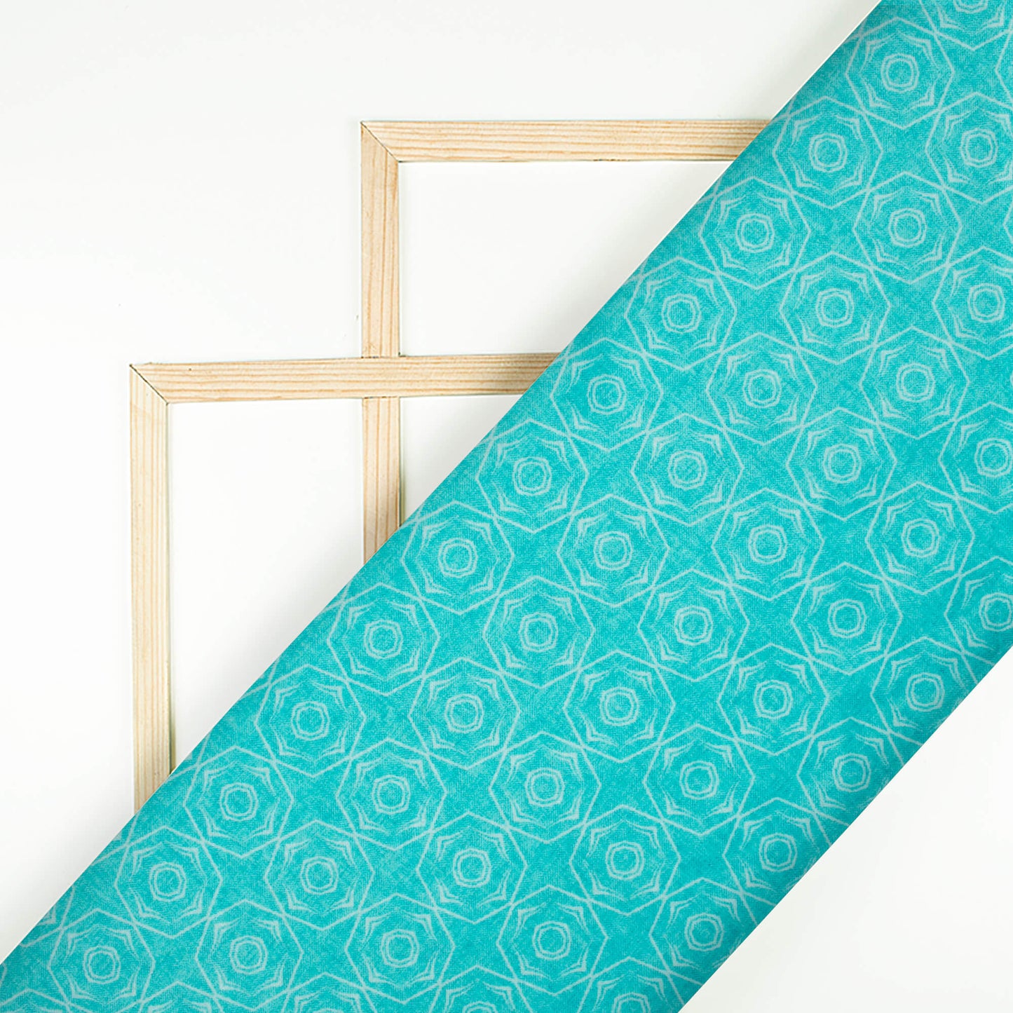 Sky Blue Geometric Pattern Digital Print Lush Satin Fabric
