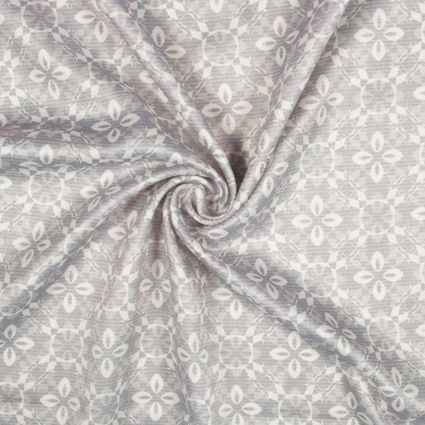 Dolphin Grey And White Floral Pattern Digital Print Lush Satin Fabric