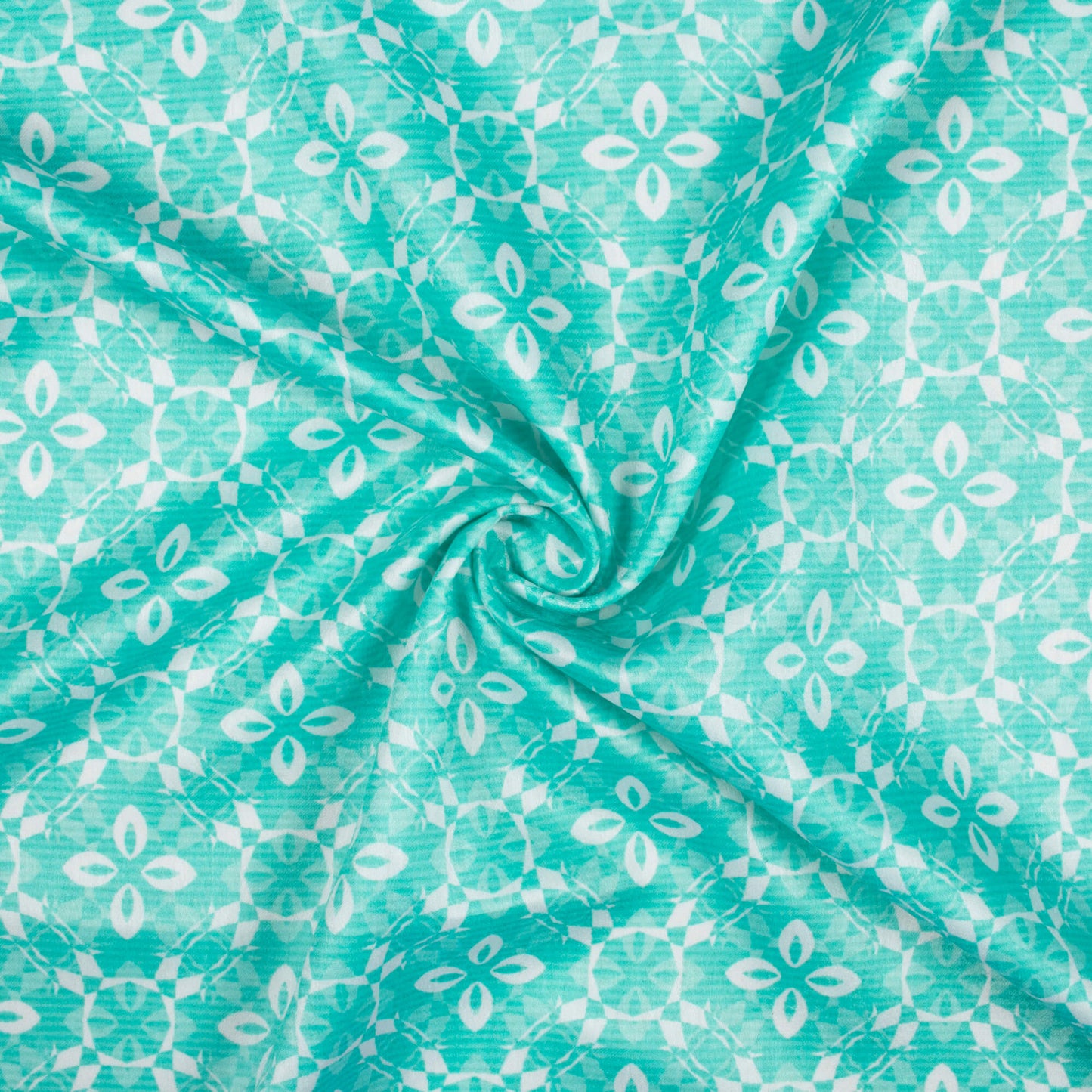 Electric Blue And White Floral Pattern Digital Print Lush Satin Fabric