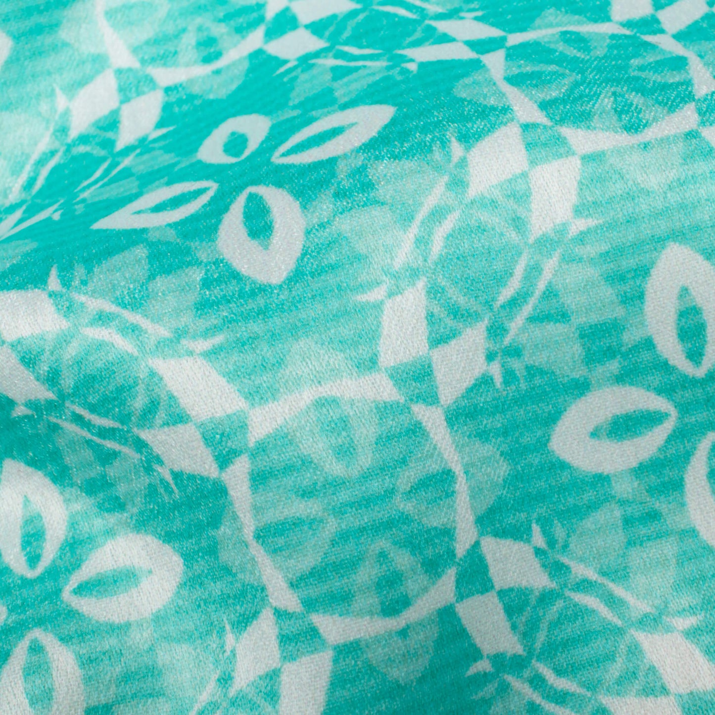 Electric Blue And White Floral Pattern Digital Print Lush Satin Fabric