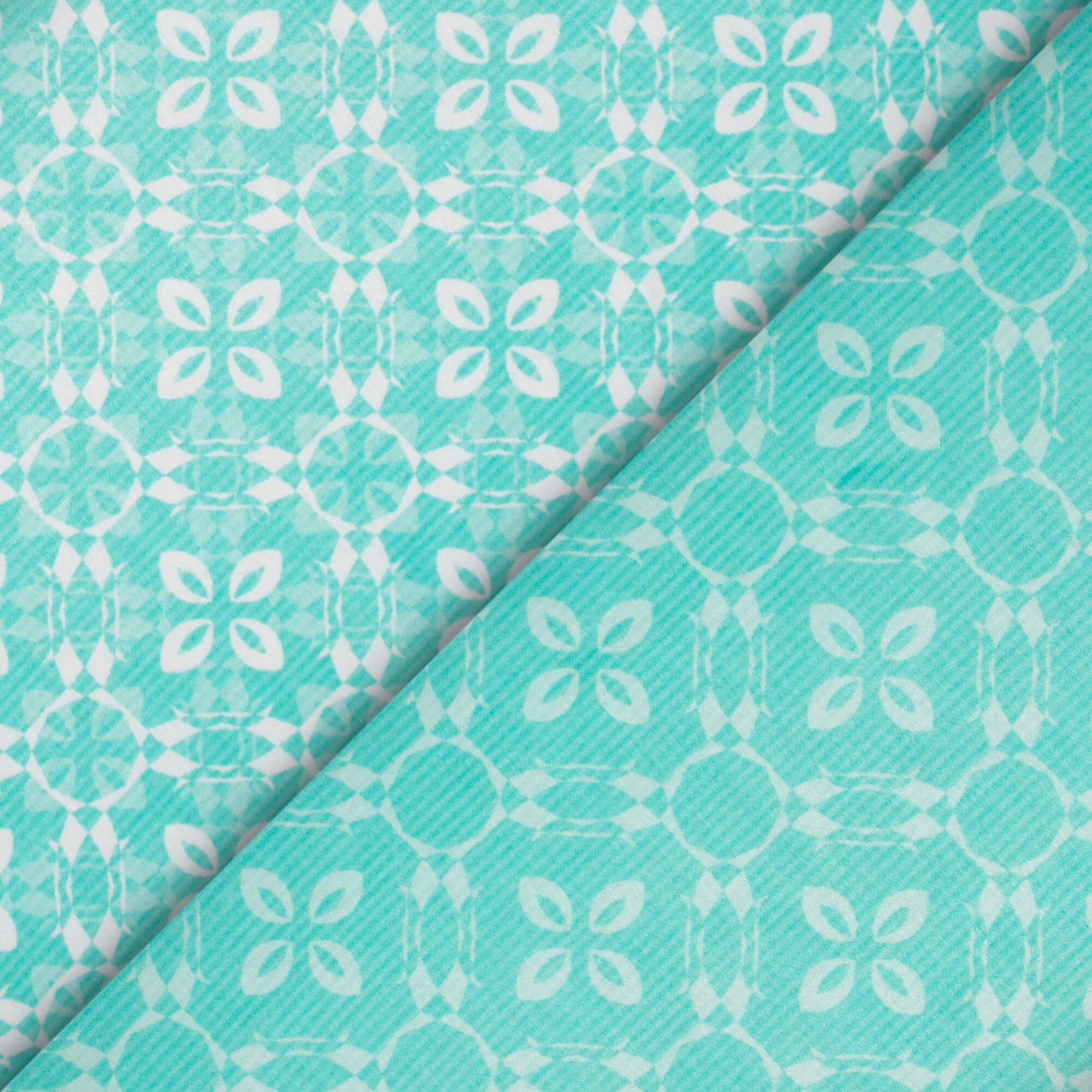 Electric Blue And White Floral Pattern Digital Print Lush Satin Fabric
