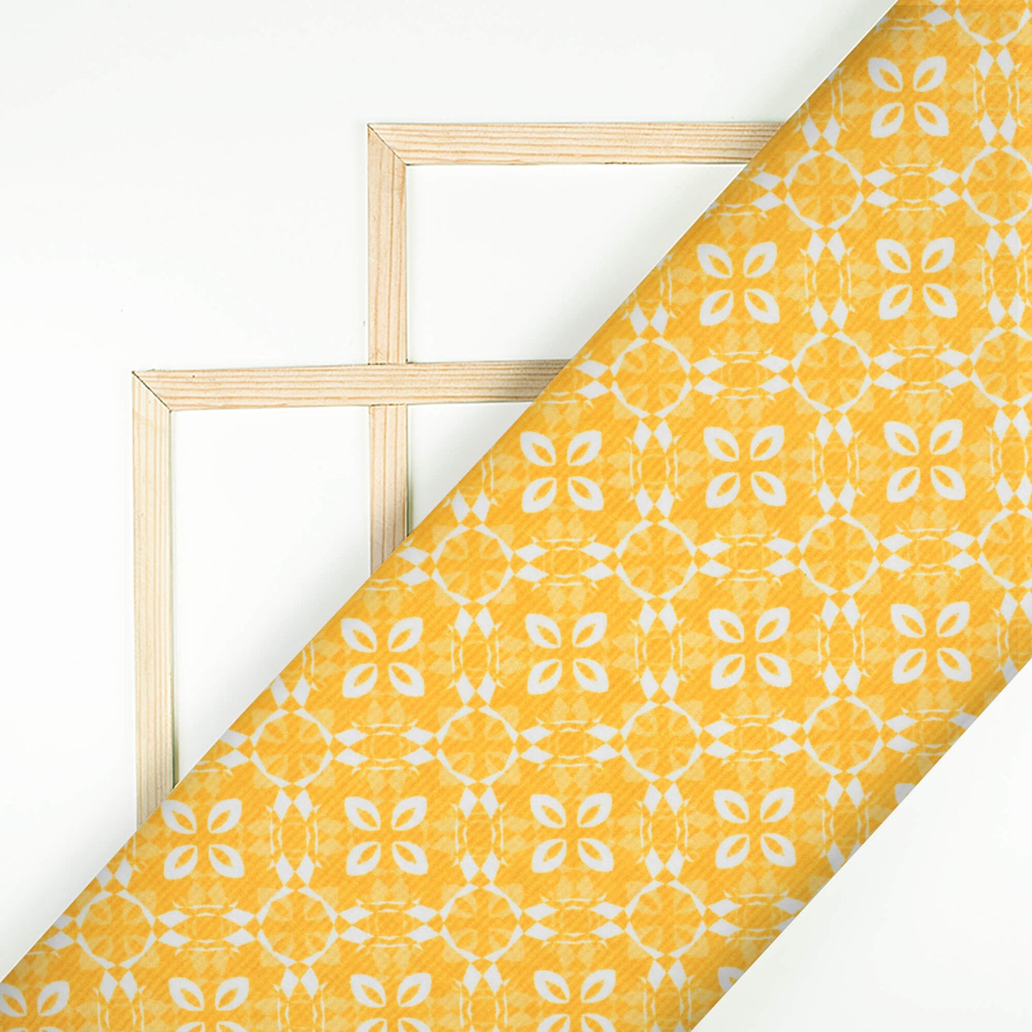 Amber Yellow And White Floral Pattern Digital Print Lush Satin Fabric