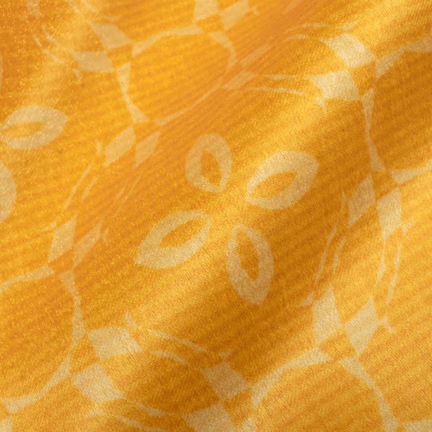 Amber Yellow Floral Pattern Digital Print Lush Satin Fabric