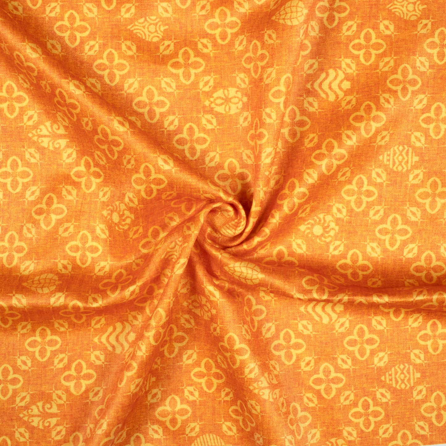 Squash Orange Traditional Pattern Digital Print Lush Satin Fabric