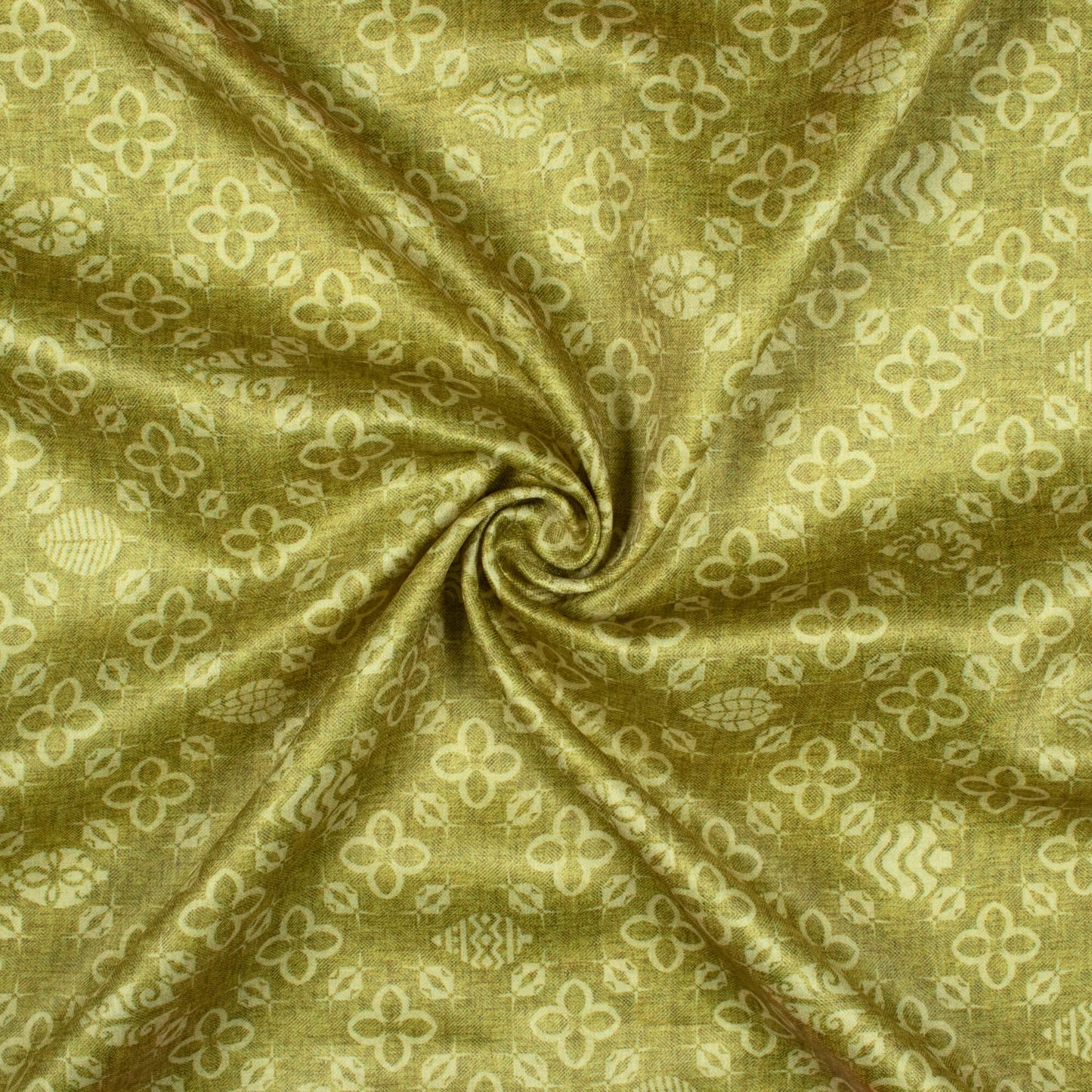 Moss Green Traditional Pattern Digital Print Lush Satin Fabric