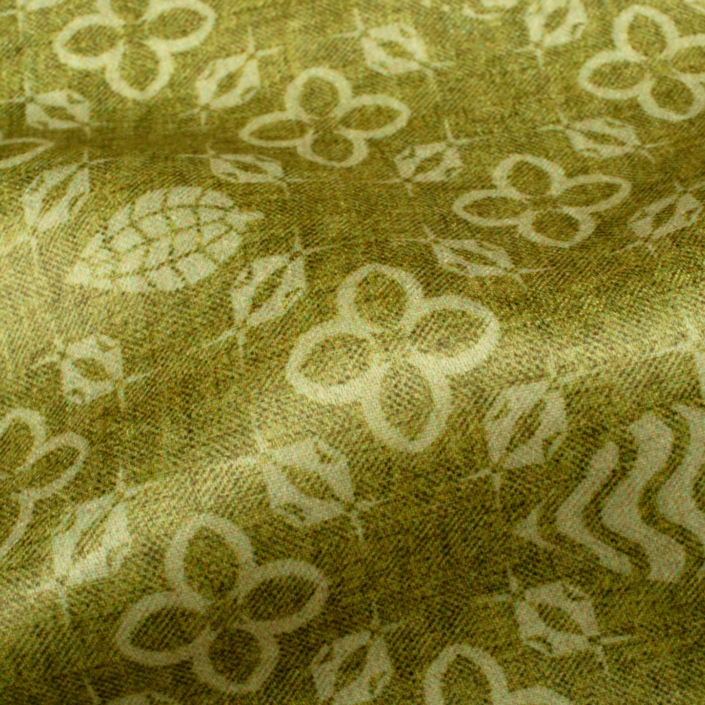 Moss Green Traditional Pattern Digital Print Lush Satin Fabric
