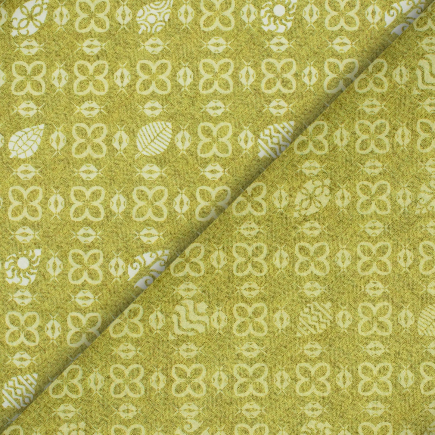 Moss Green Traditional Pattern Digital Print Lush Satin Fabric