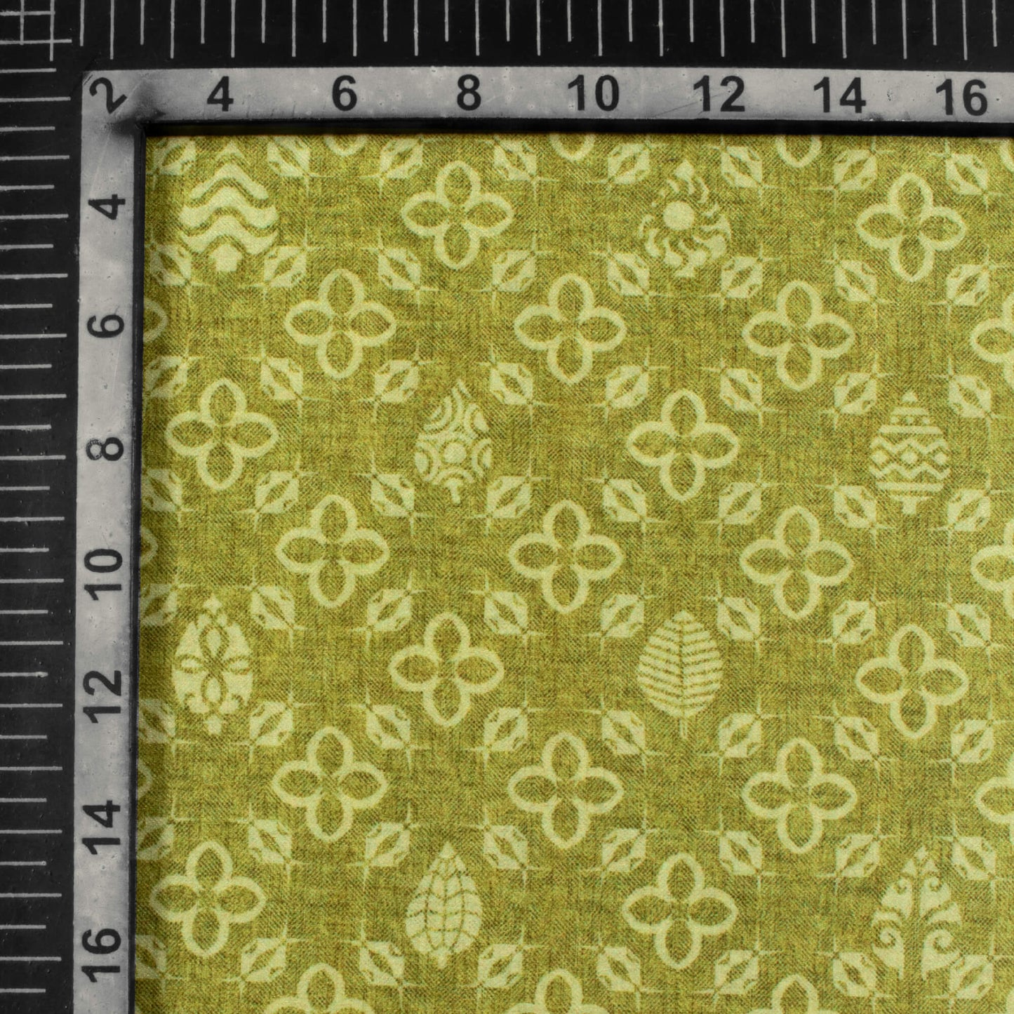 Moss Green Traditional Pattern Digital Print Lush Satin Fabric