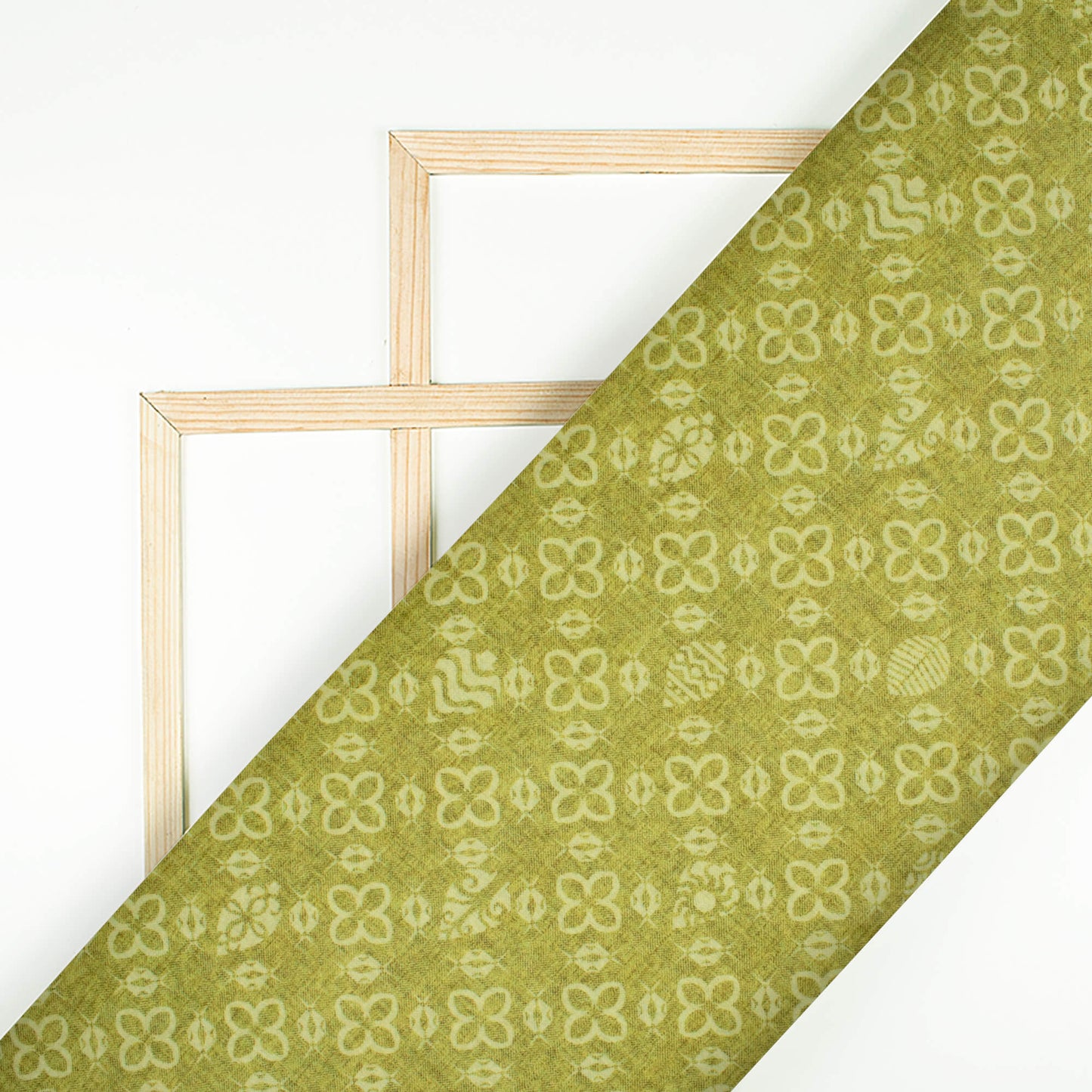 Moss Green Traditional Pattern Digital Print Lush Satin Fabric