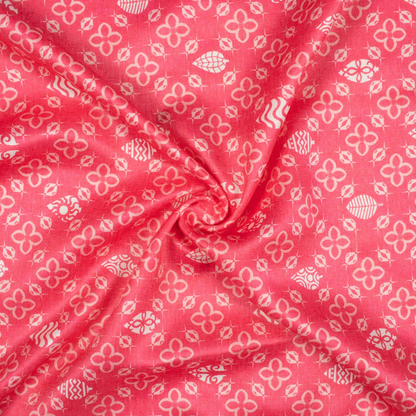 Brick Pink And Off White Traditional Pattern Digital Print Lush Satin Fabric