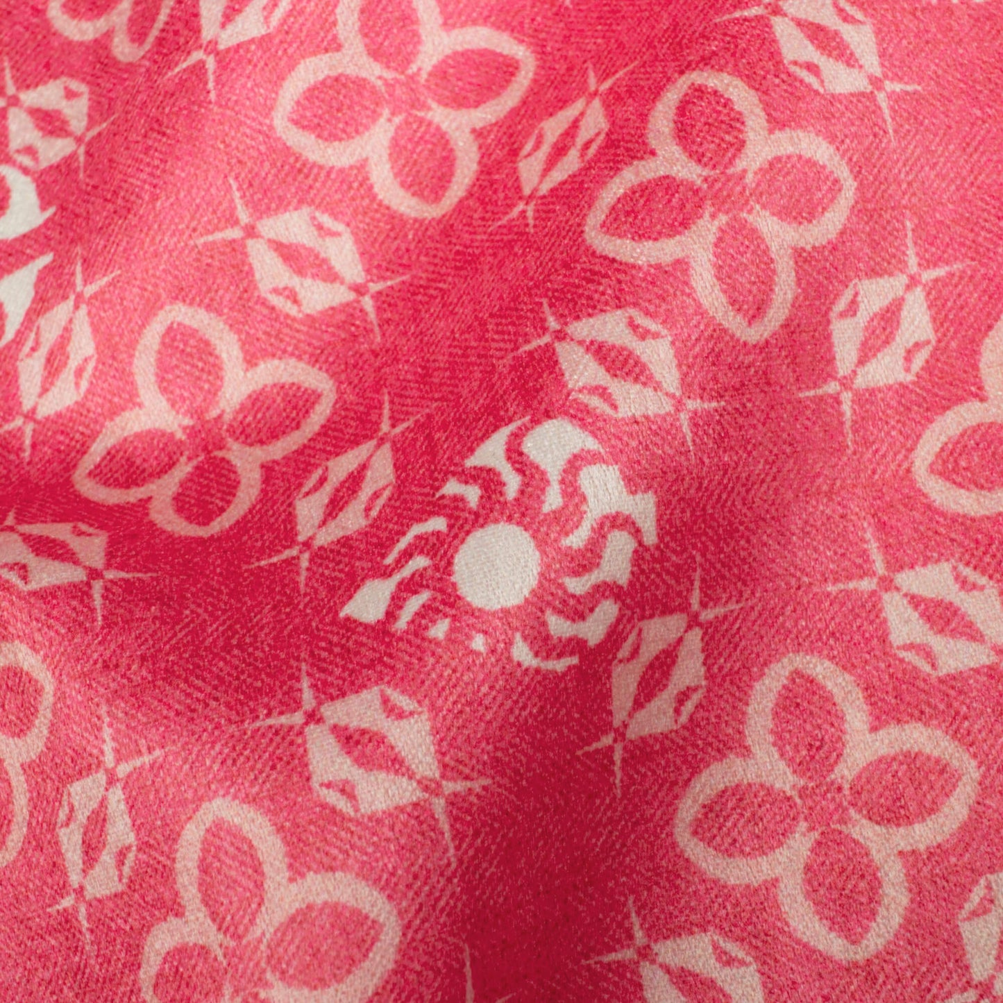 Brick Pink And Off White Traditional Pattern Digital Print Lush Satin Fabric