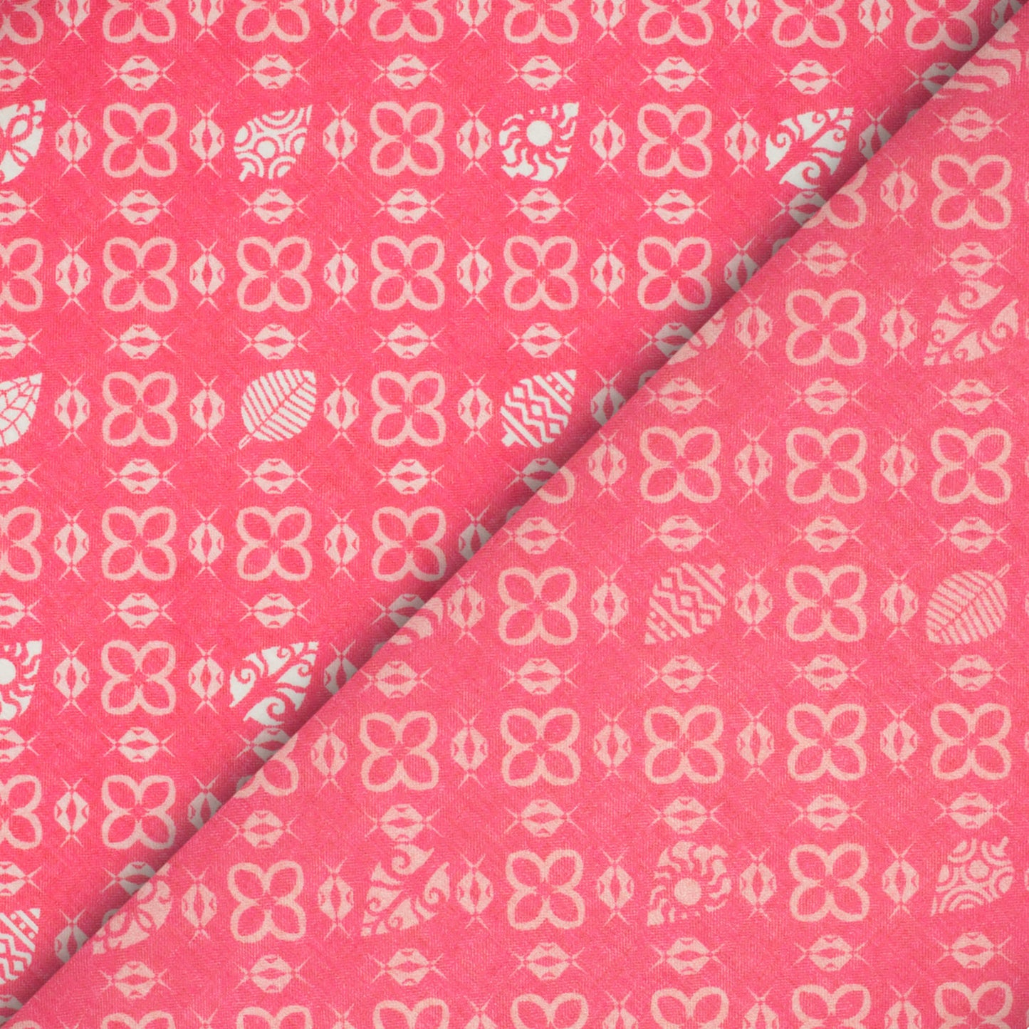 Brick Pink And Off White Traditional Pattern Digital Print Lush Satin Fabric