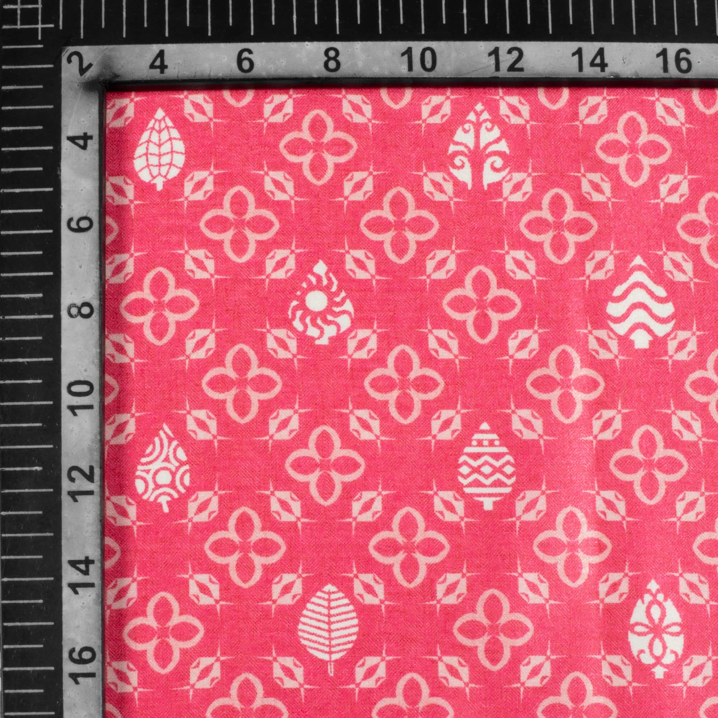 Brick Pink And Off White Traditional Pattern Digital Print Lush Satin Fabric