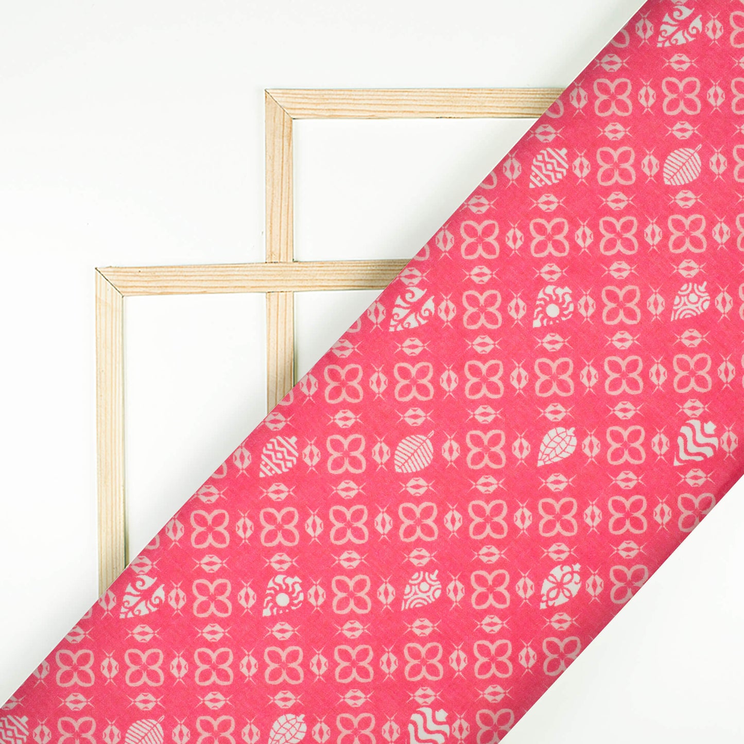 Brick Pink And Off White Traditional Pattern Digital Print Lush Satin Fabric