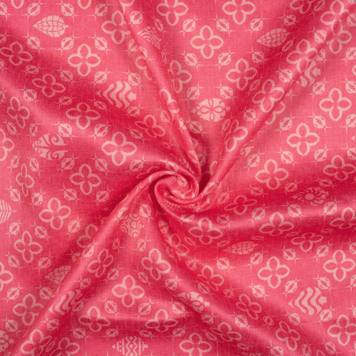 Brick Pink Traditional Pattern Digital Print Lush Satin Fabric