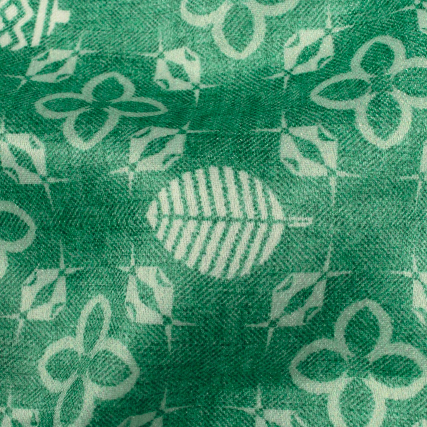 Sea Green And Off White Traditional Pattern Digital Print Lush Satin Fabric