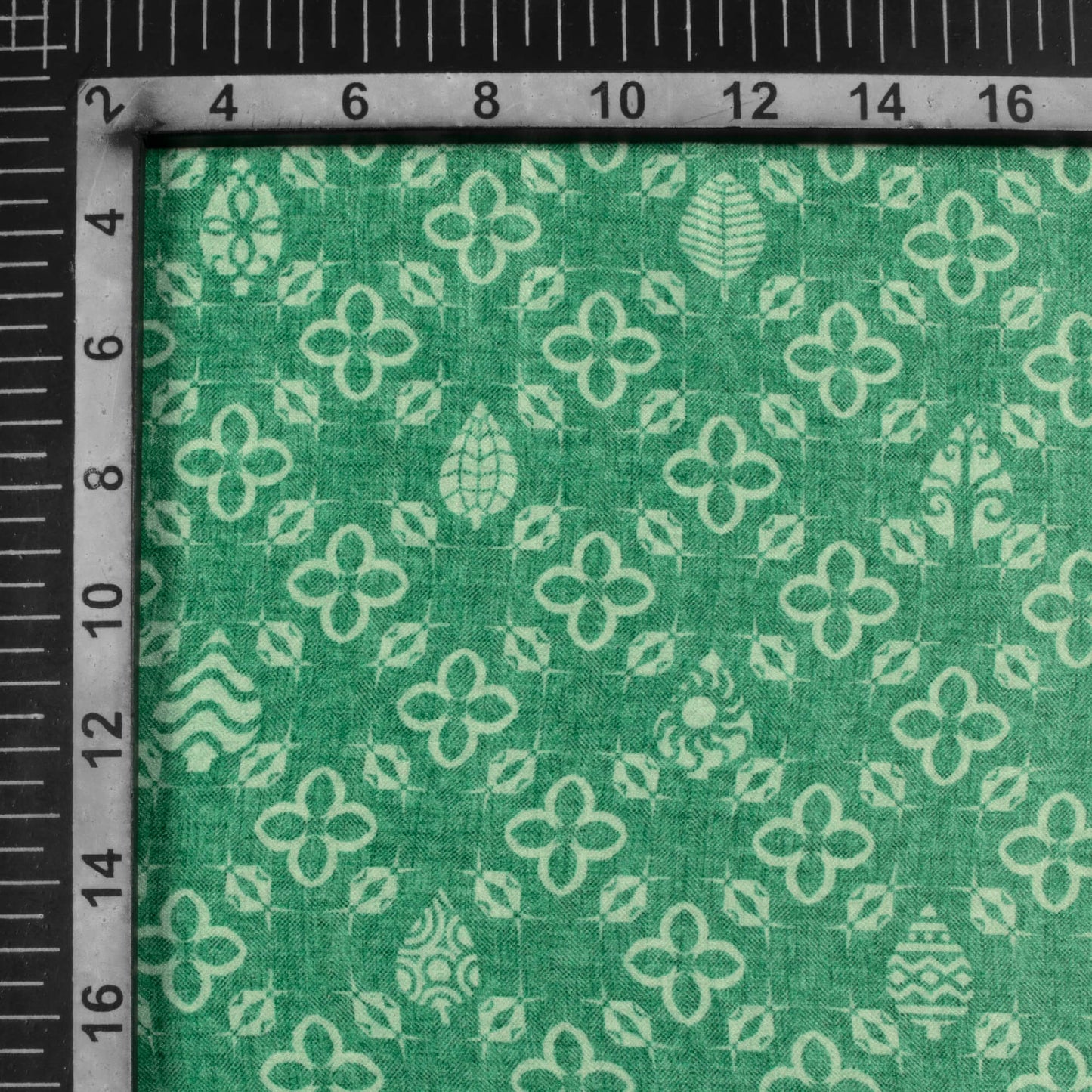 Sea Green Traditional Pattern Digital Print Lush Satin Fabric