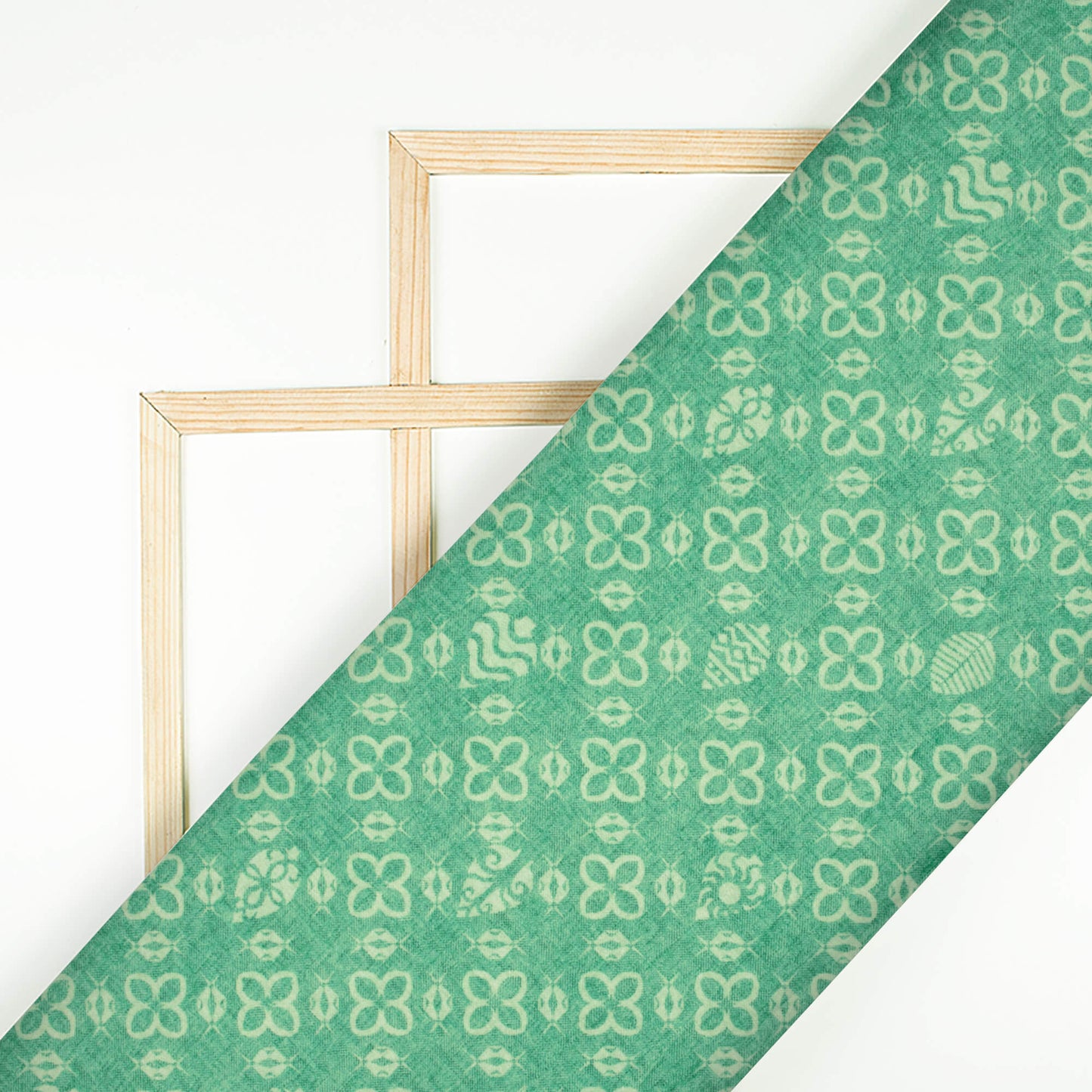 Sea Green Traditional Pattern Digital Print Lush Satin Fabric