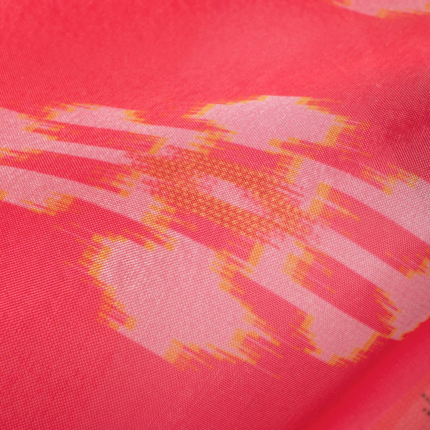 Punch Pink And Forest Green Patolaa Pattern Digital Print Organza Satin Fabric