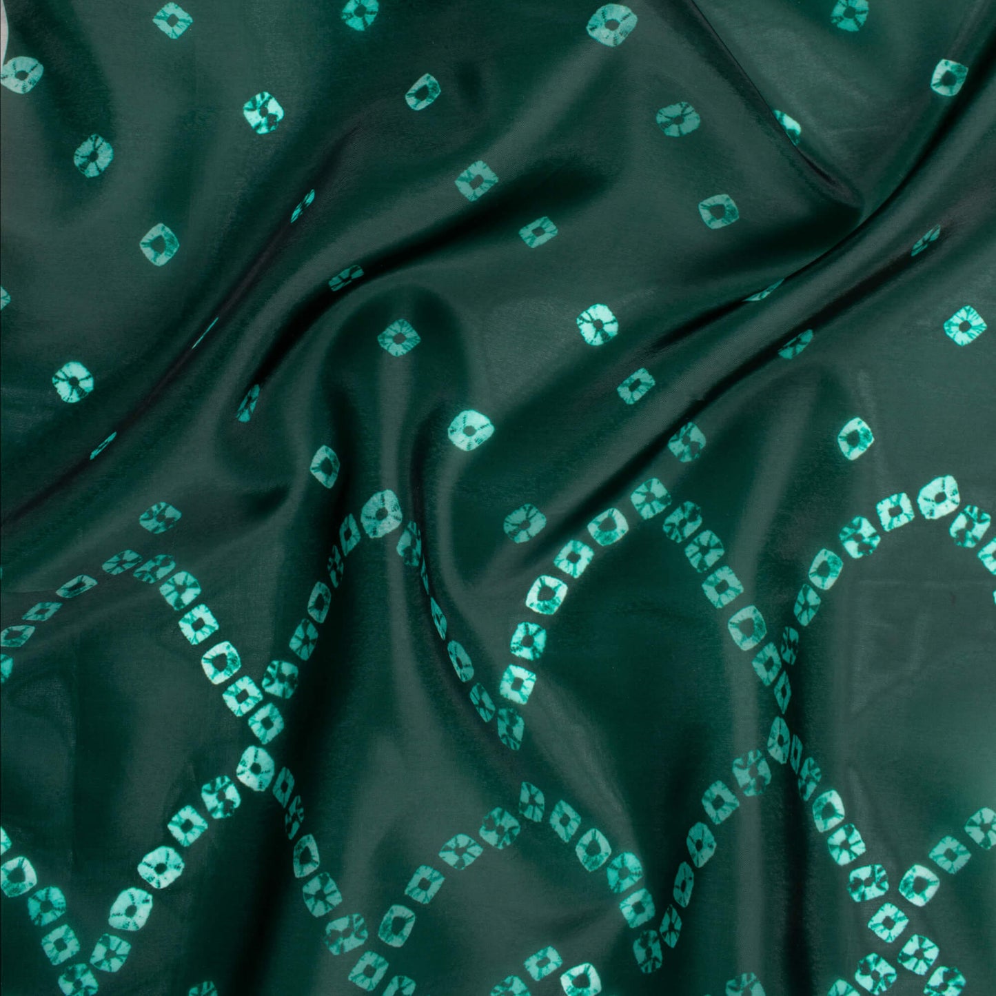Dark Green Bandhanii Pattern Digital Print Organza Satin Fabric
