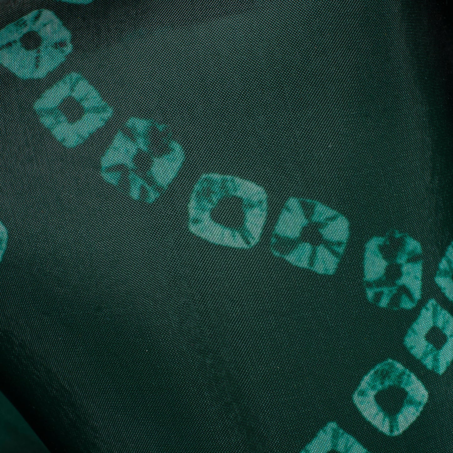 Dark Green Bandhanii Pattern Digital Print Organza Satin Fabric
