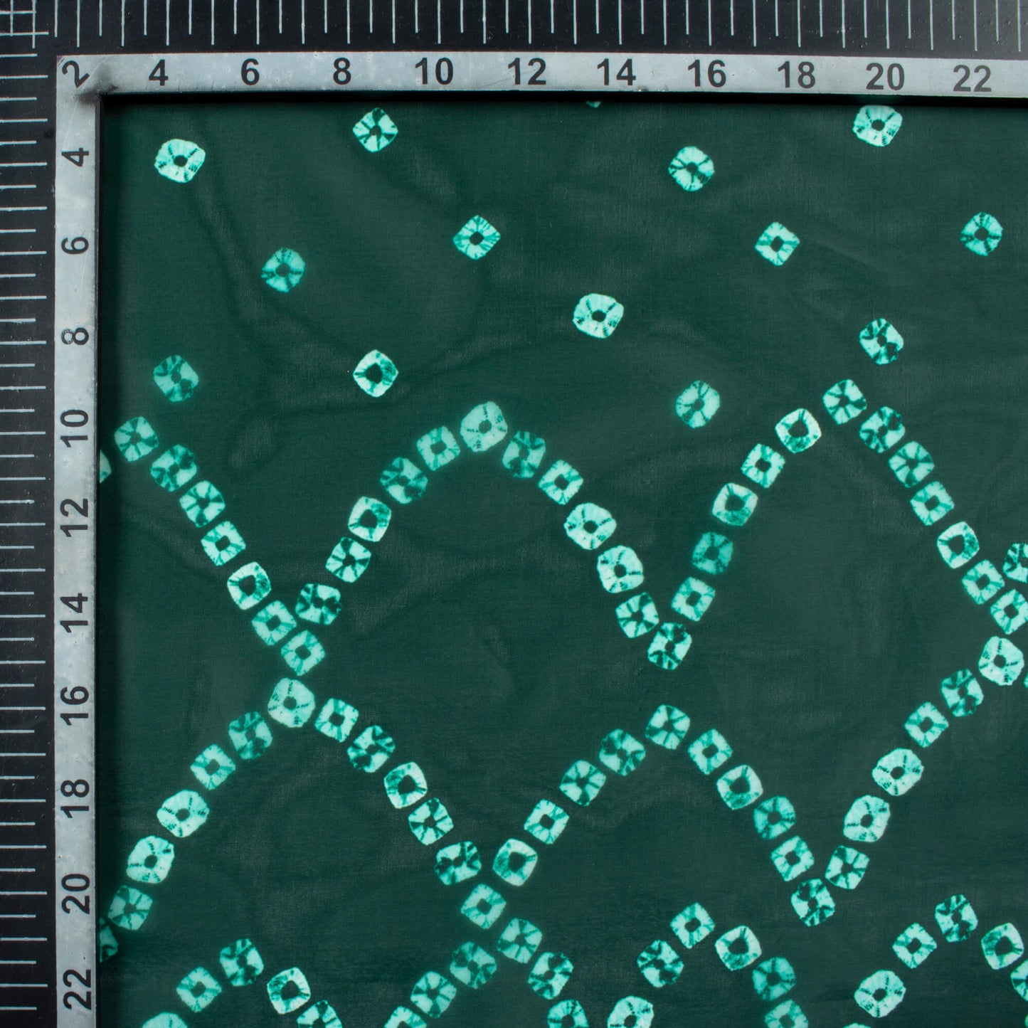 Dark Green Bandhanii Pattern Digital Print Organza Satin Fabric