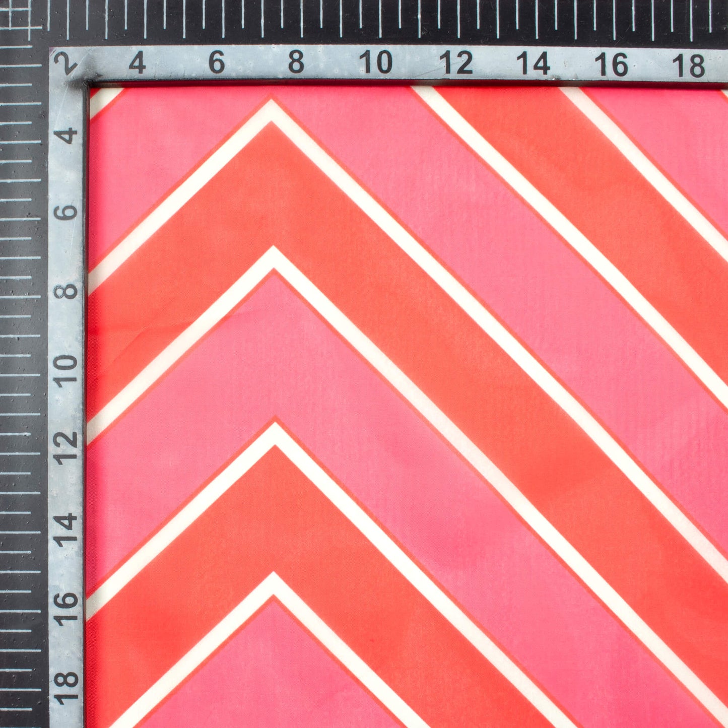 Cerise Pink And White Chevron Pattern Digital Print Organza Satin Fabric